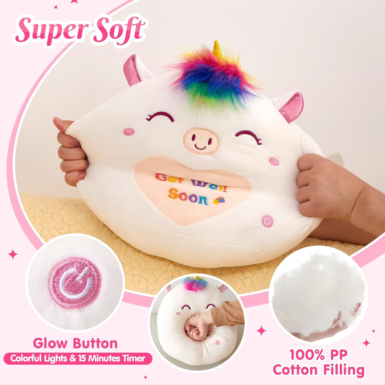 Athoinsu 12 Inch Luminous Unicorn Plush Pillow