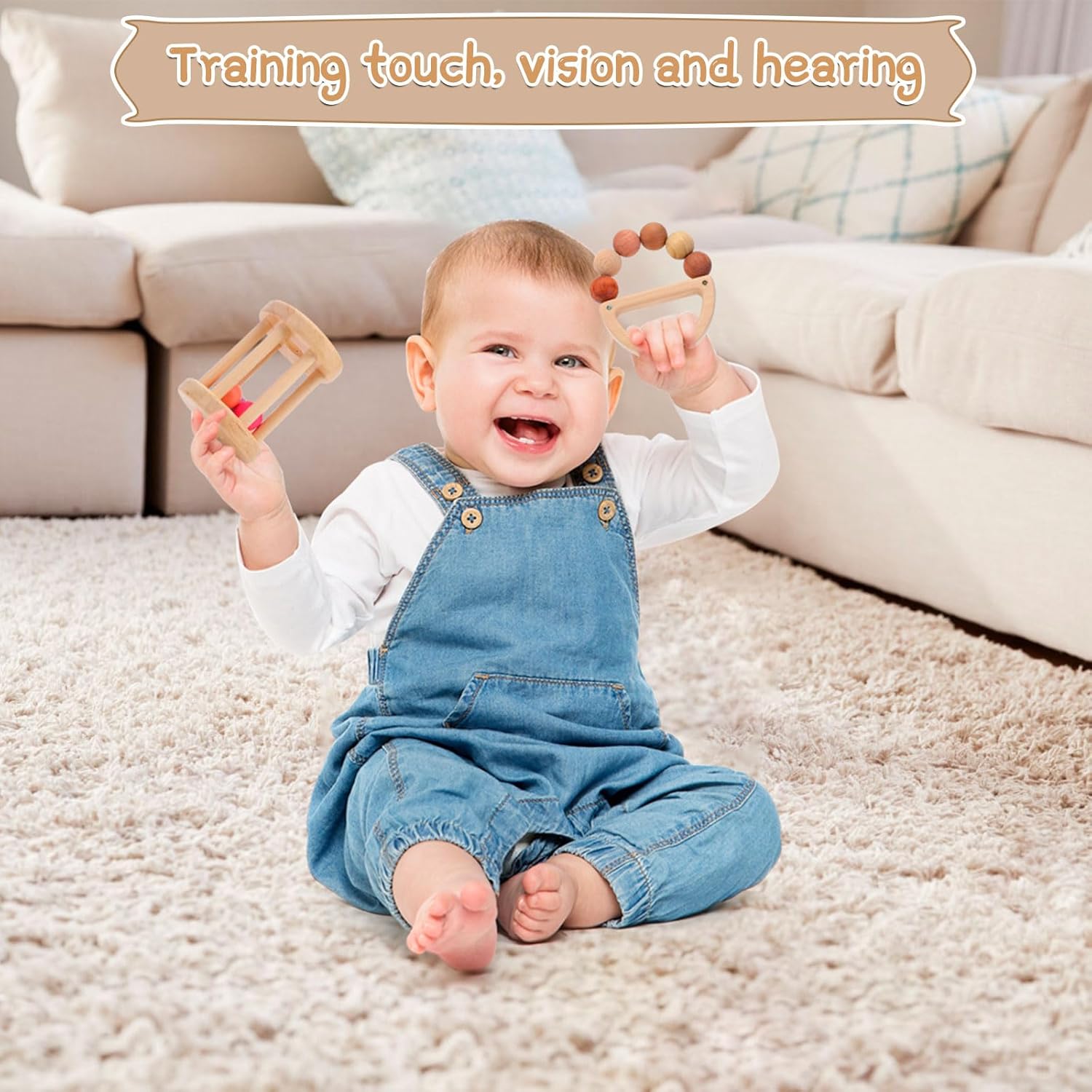Drocoge 8-Piece Wooden Baby Rattle Set for 0-12 Months