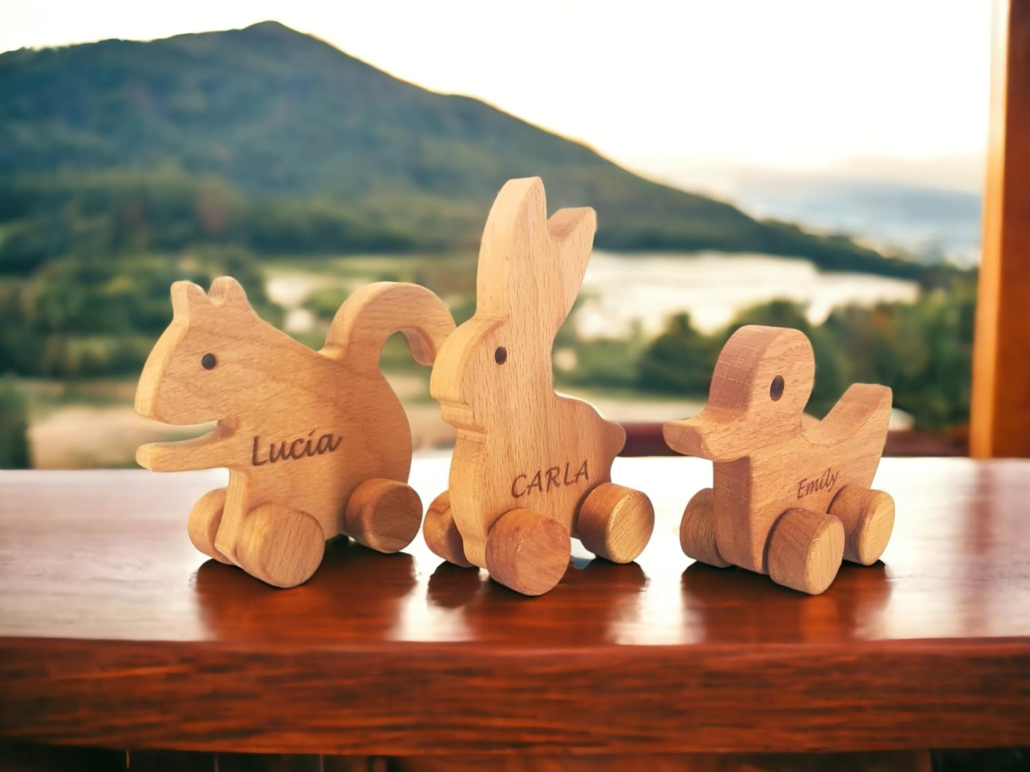 Personalized Wooden Animal Push Toy Car Set
