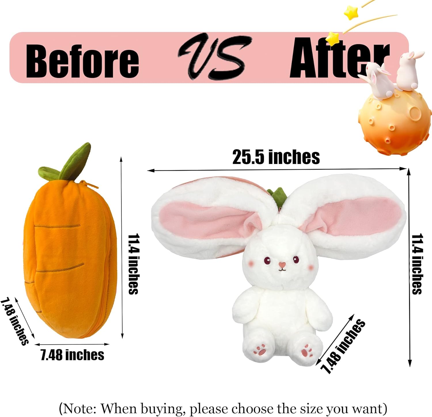 YOUBLEK Reversible Cuddle Bunny Plush Pillow with Zipper