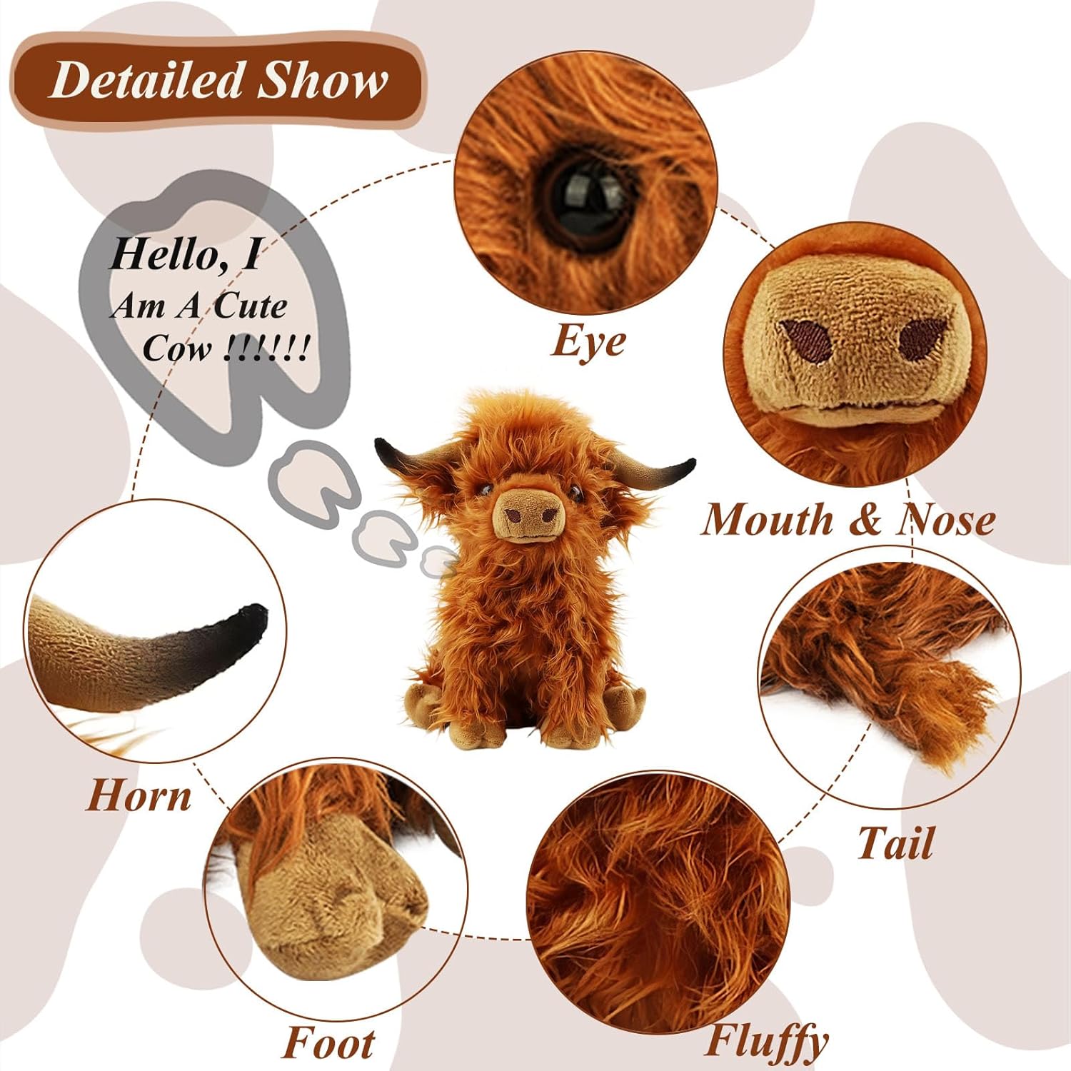 BMZRJM Fluffy Highland Cows Plush Pillow Toy