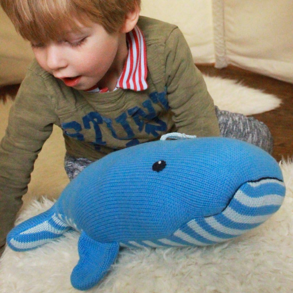 ZUBELS Baby Wally The Whale Rattle 7-Inch Hand-Knit Plush Toy