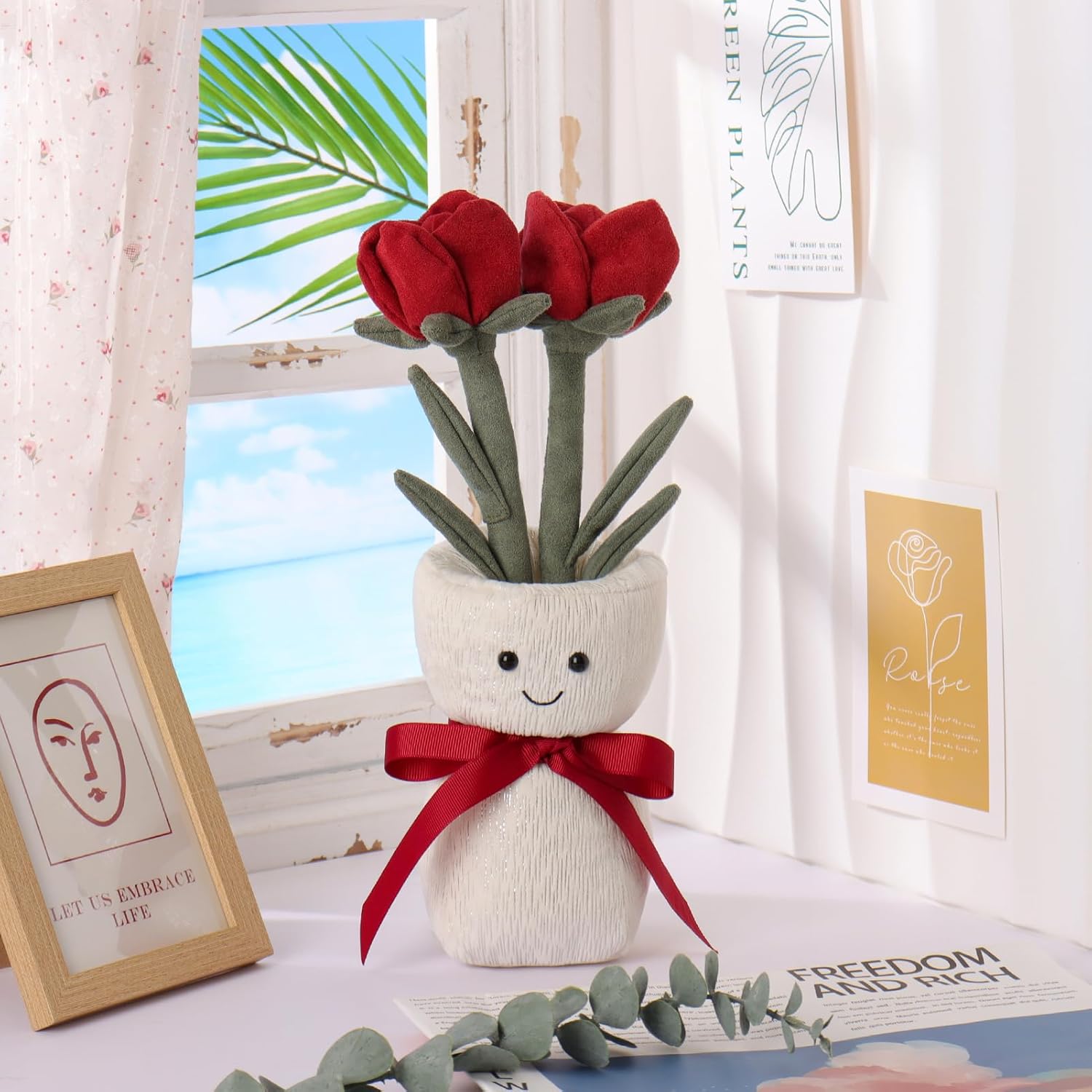 Apricot Lamb Fluffy Rose Vase Plush Toy for Kids