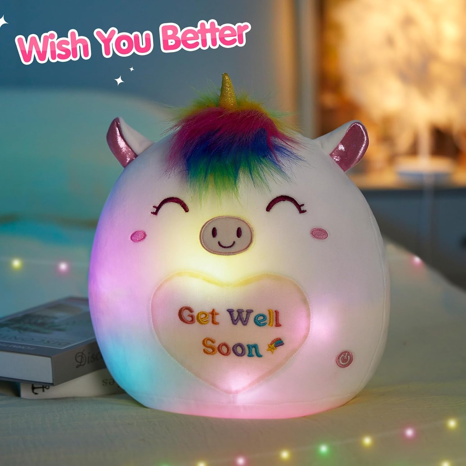 Athoinsu 12 Inch Luminous Unicorn Plush Pillow