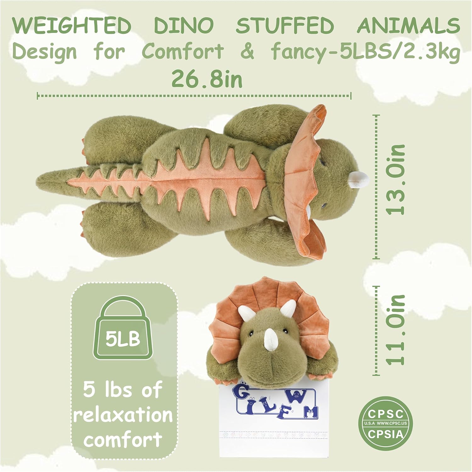 GILFWM Weighted Dino Plush Toy Pillow 5 lbs Ultra-Soft