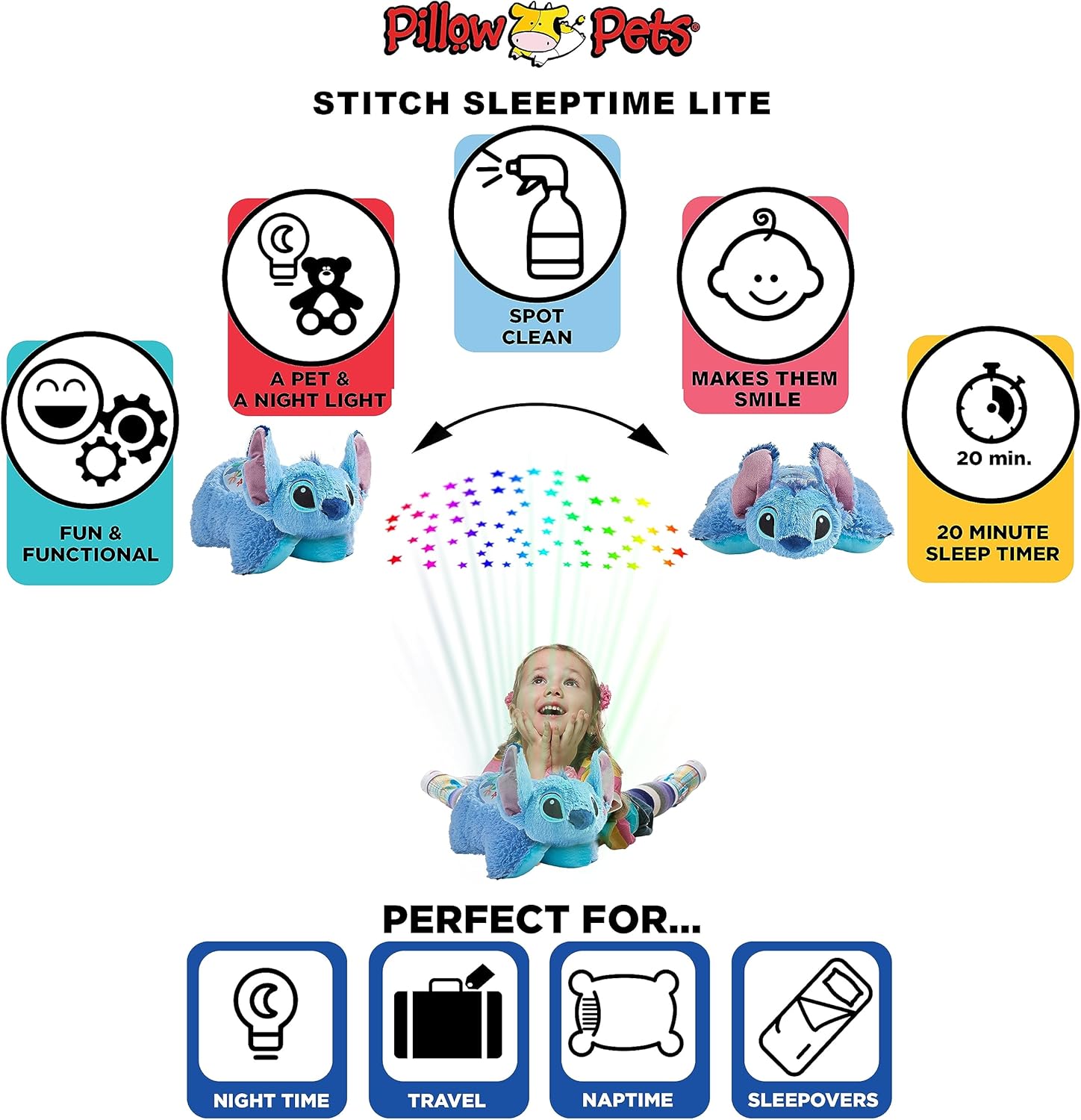 Pillow Pets Sleep Time Light Stitch Plush Pillow
