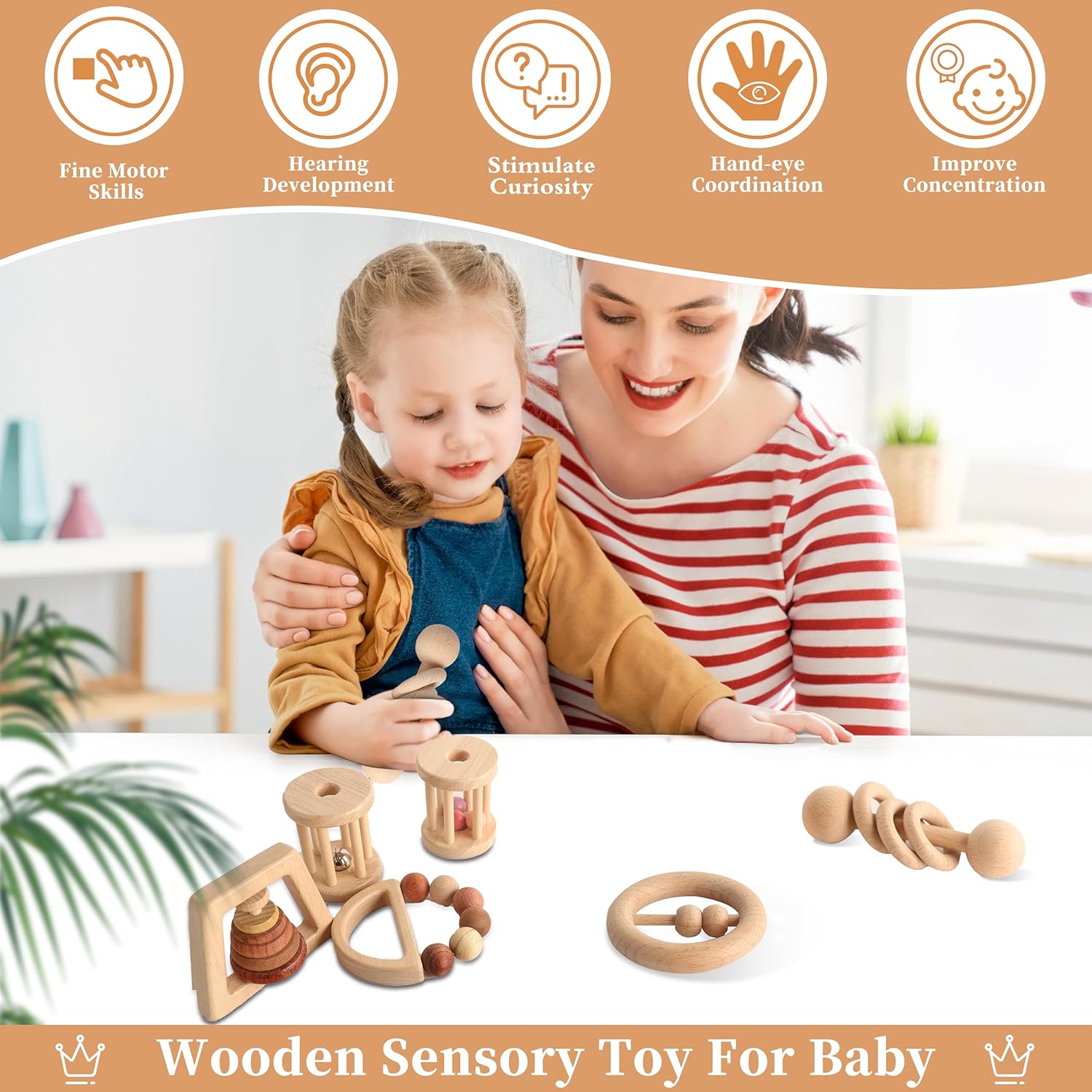MLYEY Wooden Baby Toy Set 8pcs Montessori Toys for Infants