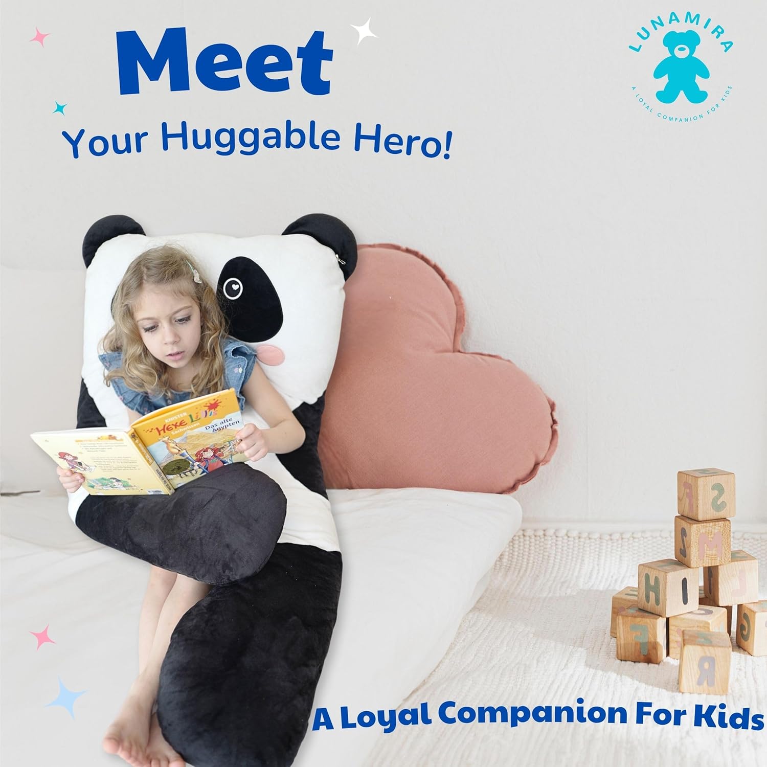 LUNAMIRA Panda Kids Body Pillow - 47 U-Shape Plush Comfort
