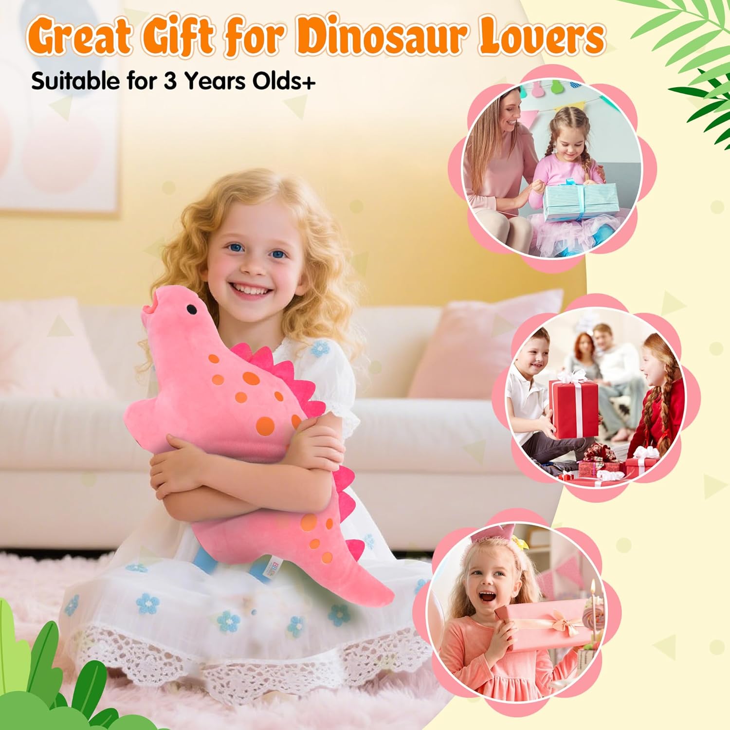 BB FUN HOUSE Dinosaur Pillow Plush Pink