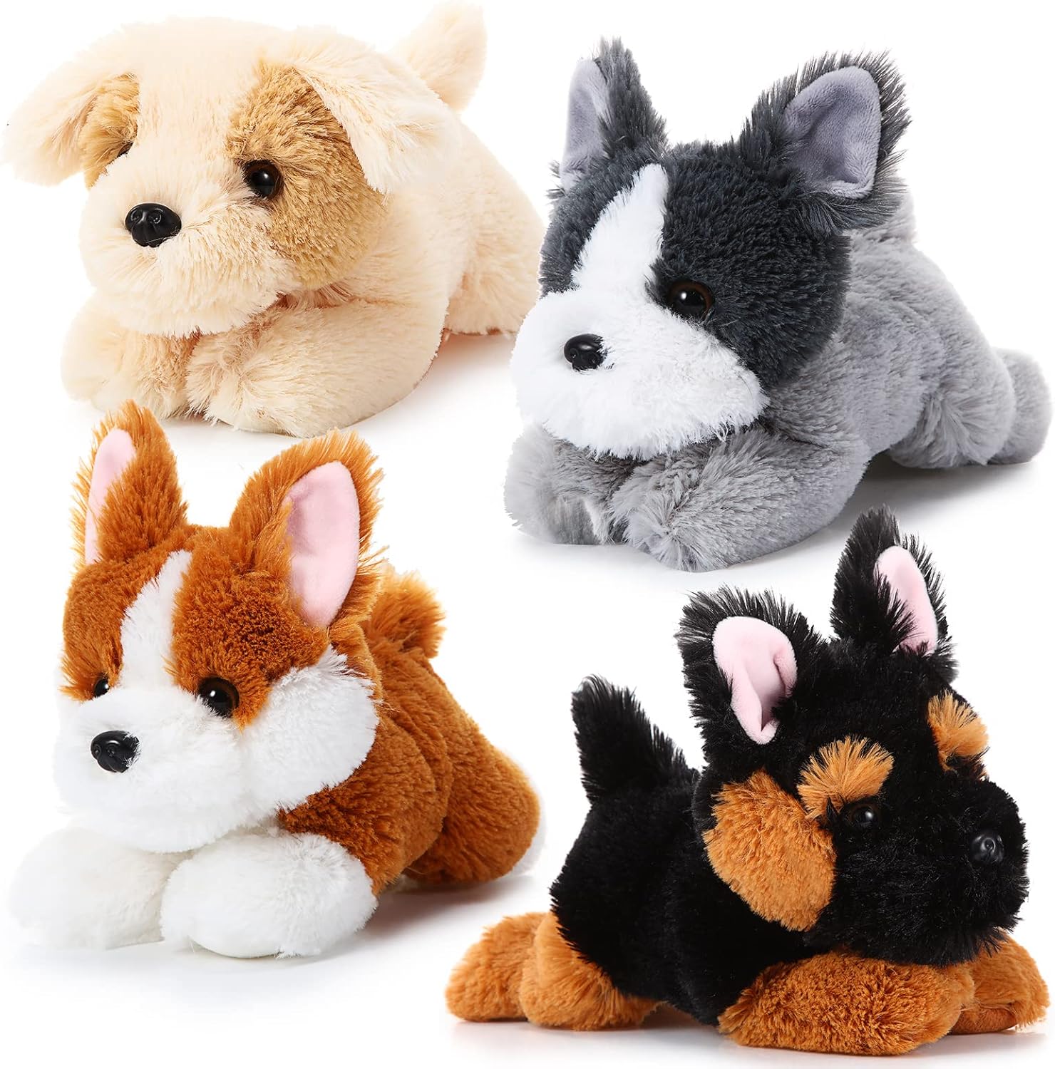 4 Pack 8 Inch Dog Plush Stuffed Animal Pillow Set