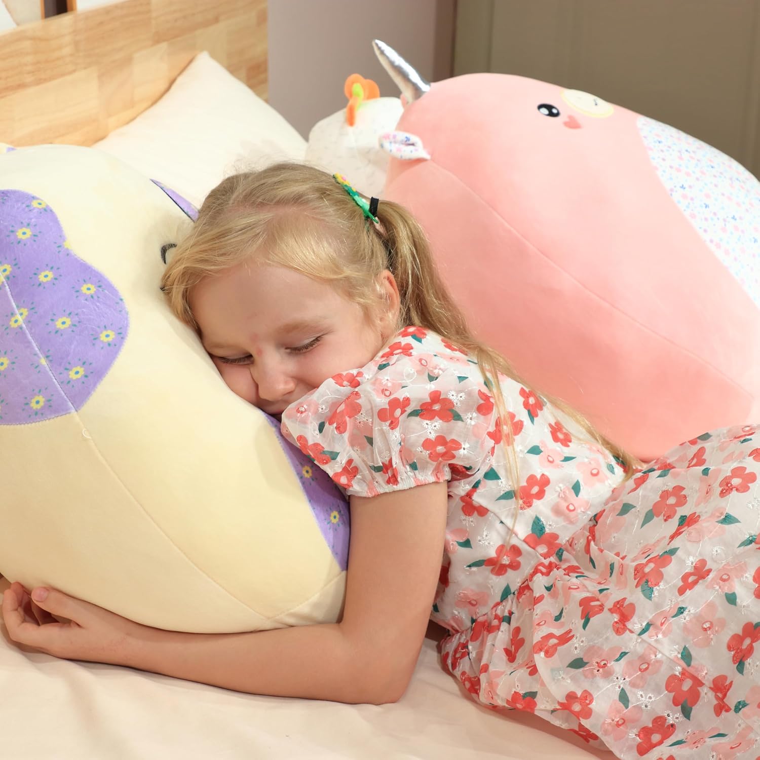 20-Inch Cute Cat Plush Pillow with Floral Belly