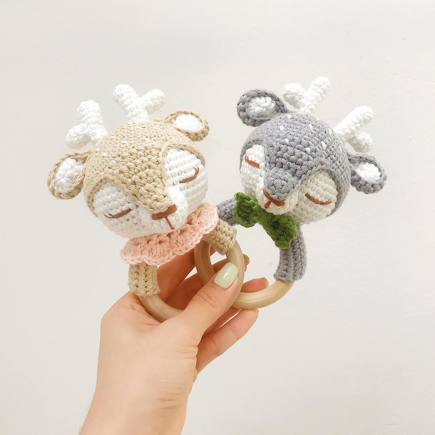 Bunny - Beige Reindeer Rattle Handmade Woolen Toy