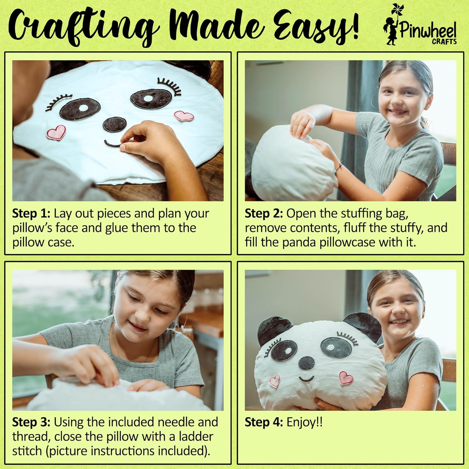 Beginner Sewing Kit for Kids 8-12 - Panda Pillow DIY Craft