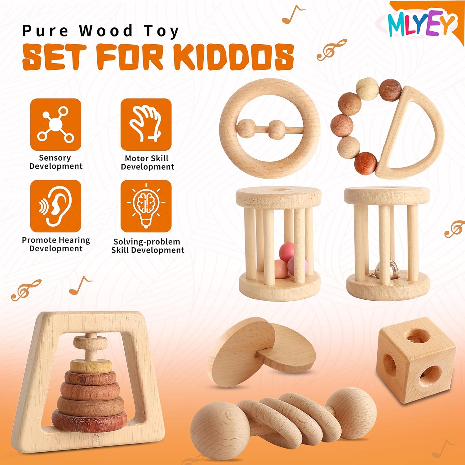 MLYEY Wooden Baby Toy Set 8pcs Montessori Toys for Infants