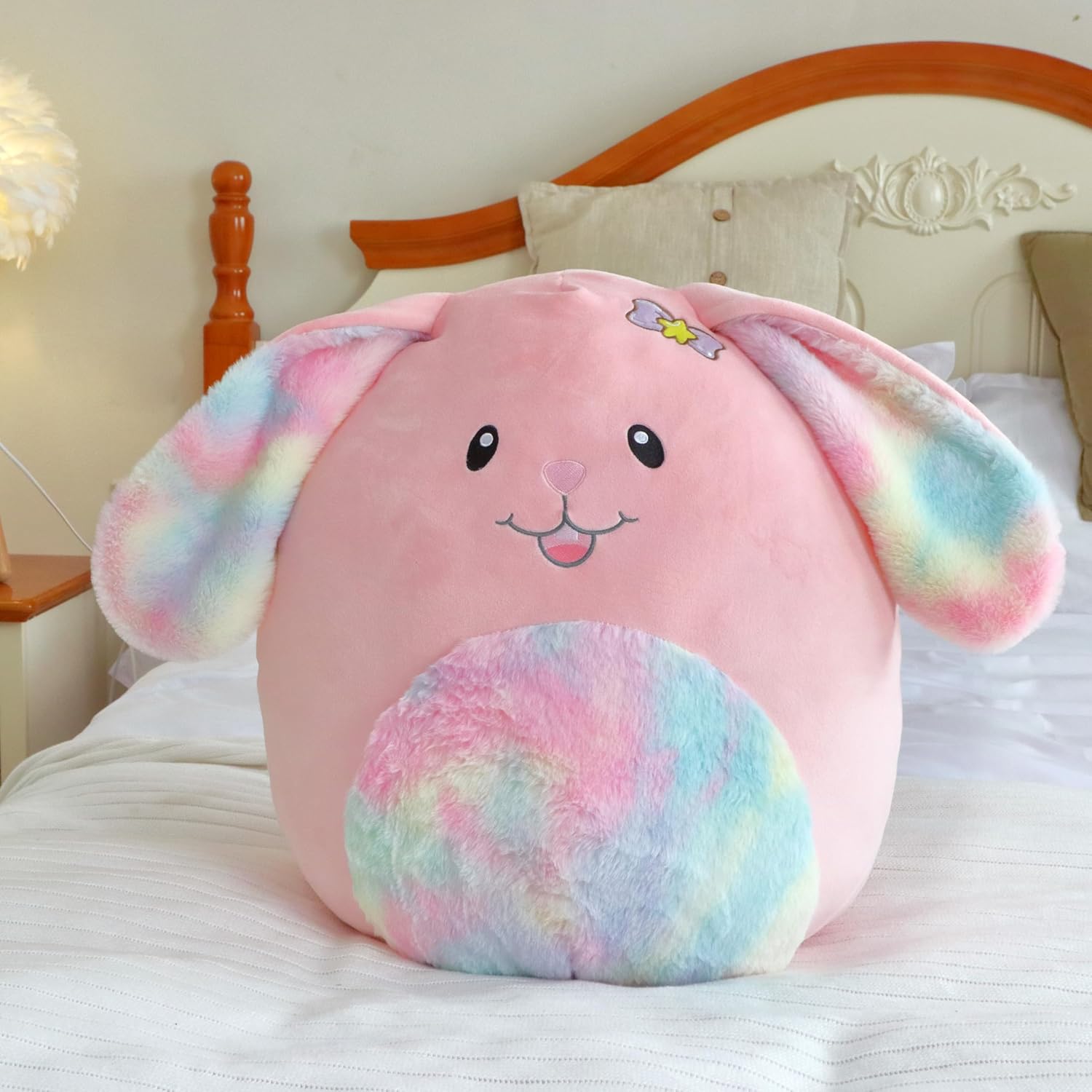 20-Inch Bunny Plush Pillow with Rainbow Belly