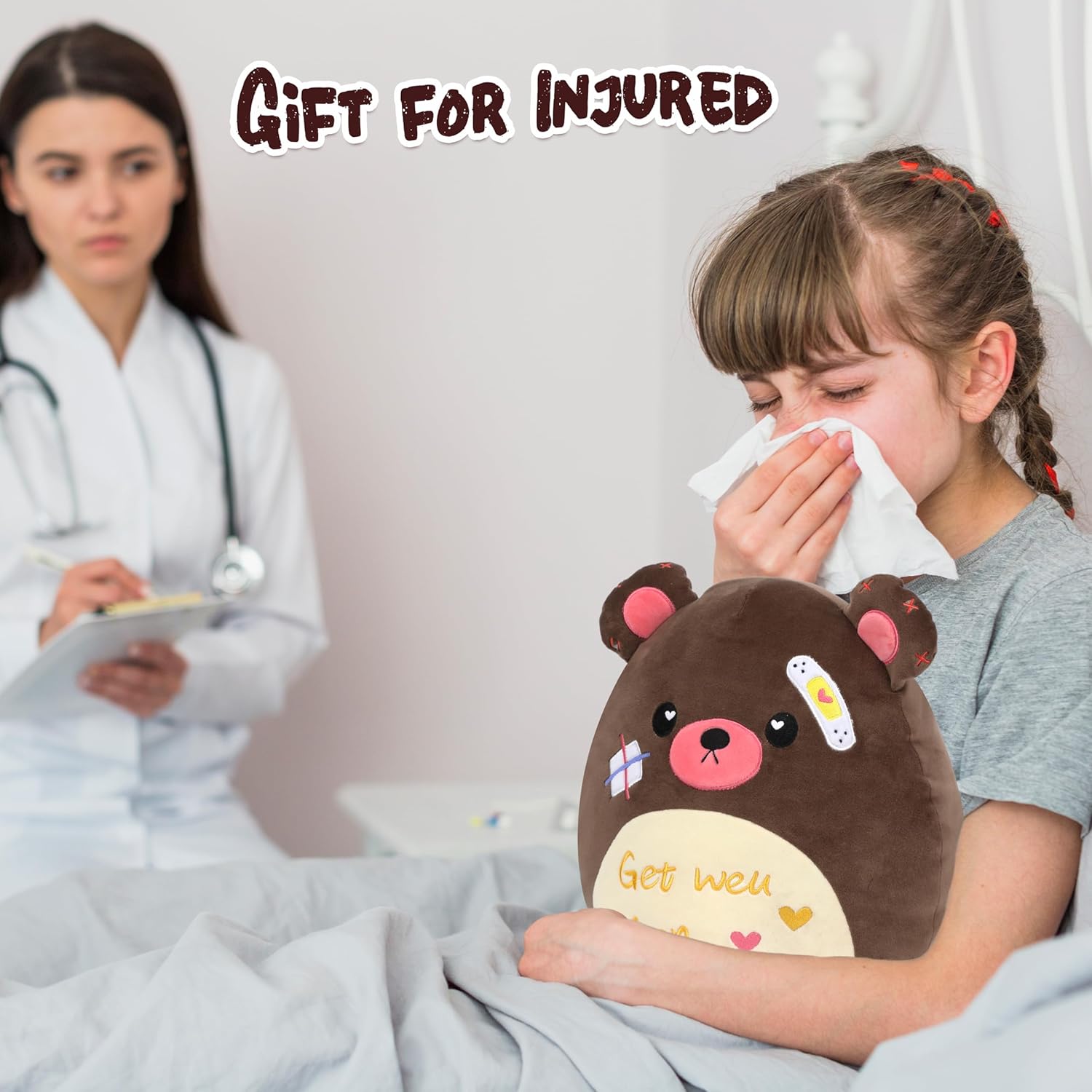 Easfan Get Well Soon Stuffed Bear Plush Pillow 13 Brown
