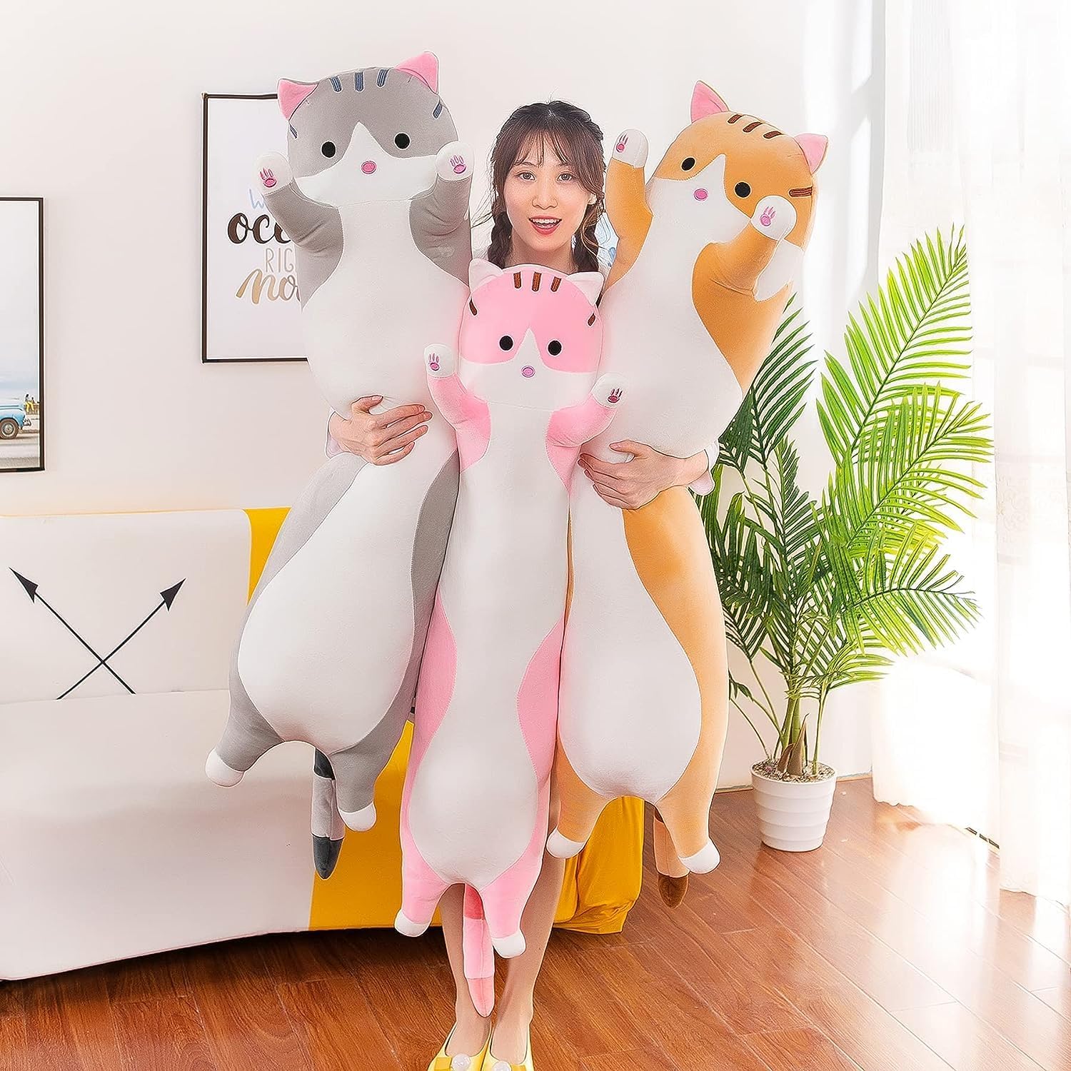 Yeqivo Long Plush Cat Pillow Grey 70CM