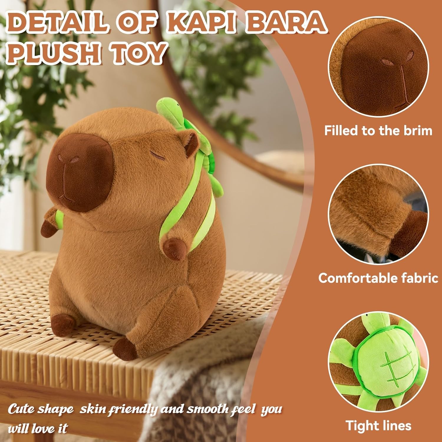 Capybara Plush Stuffed Animal with Turtle Backpack 9 Inch