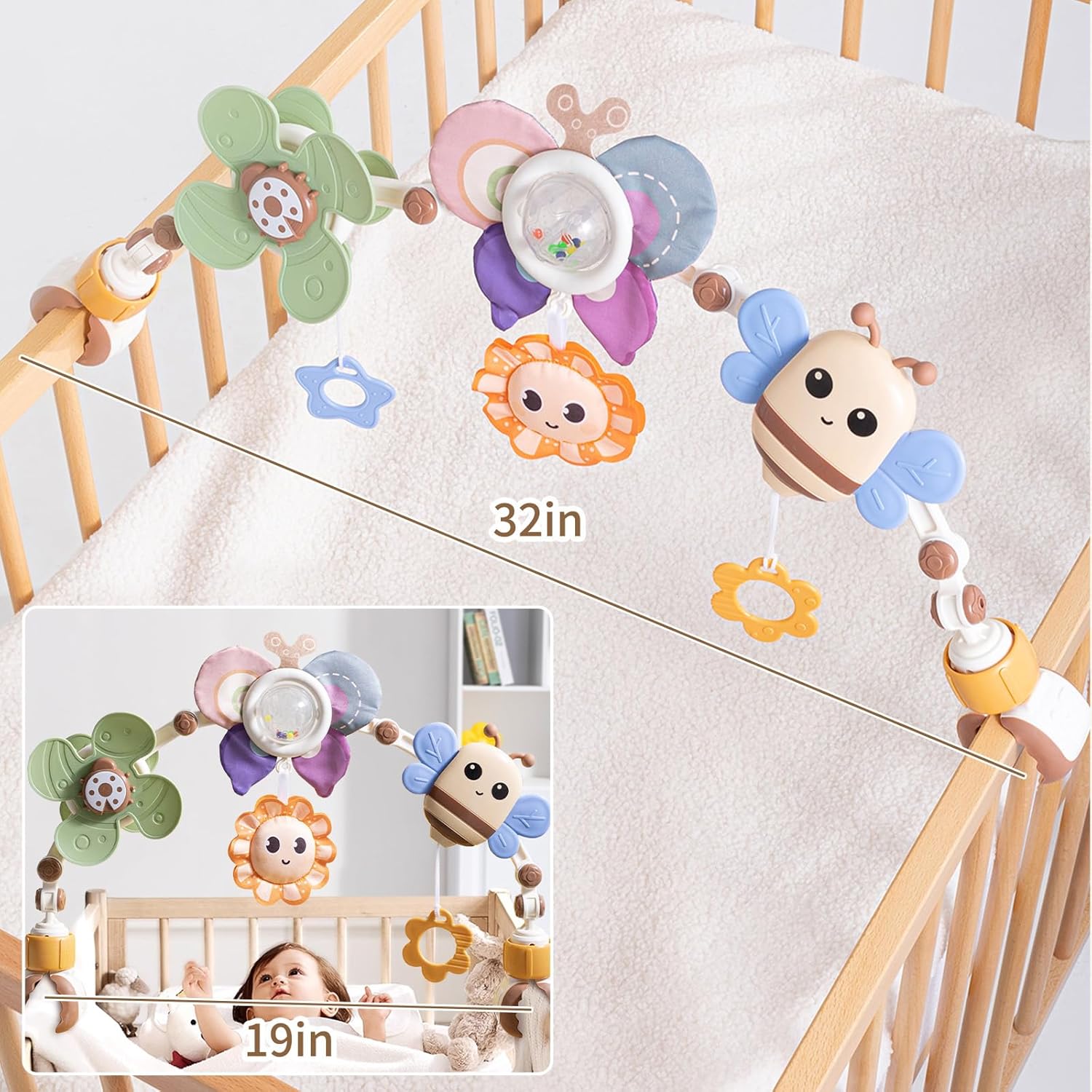 Adjustable Baby Stroller Arch with Sound and Light Toys