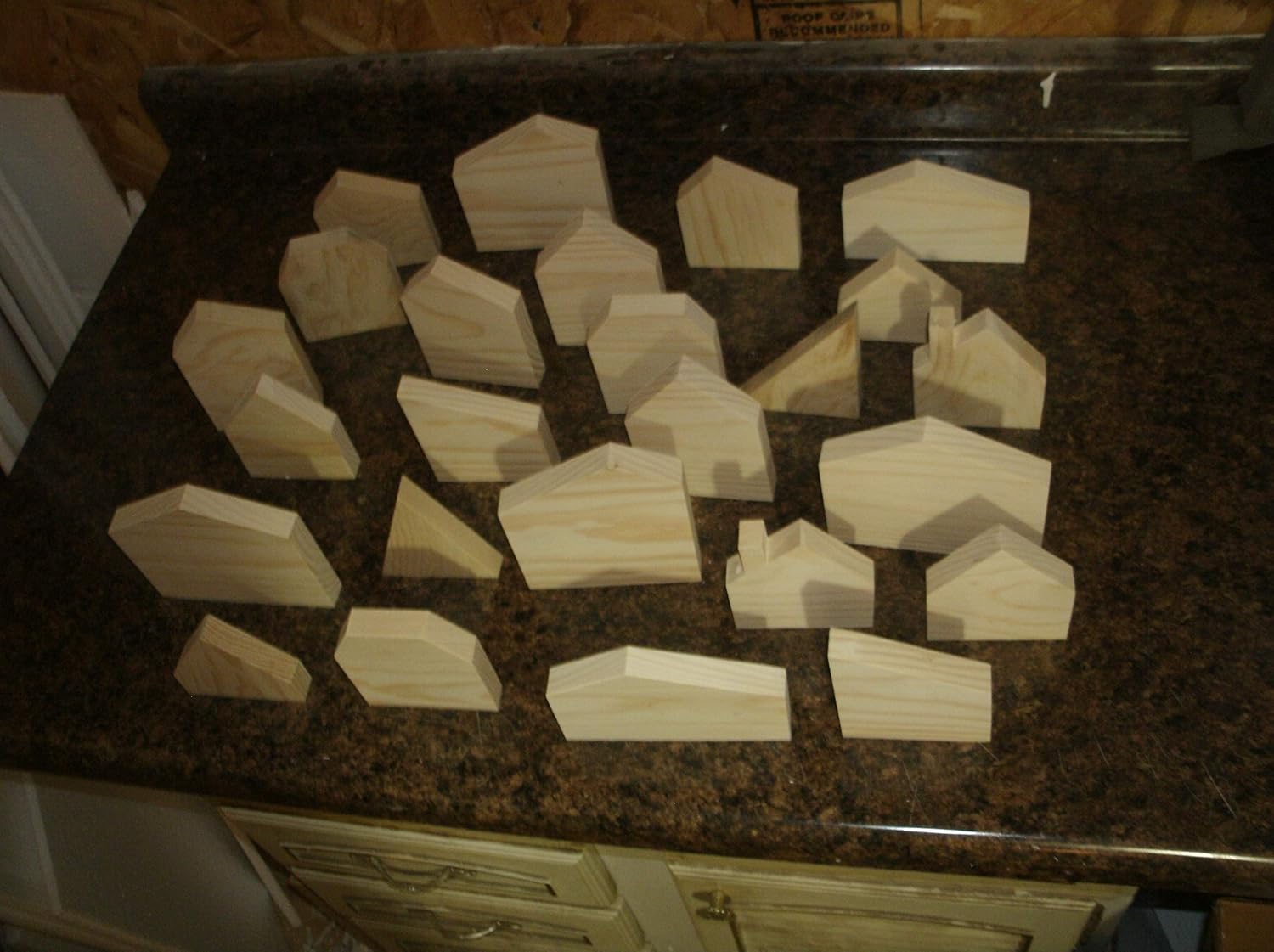 25 Handmade Unfinished Wooden House Shapes Set