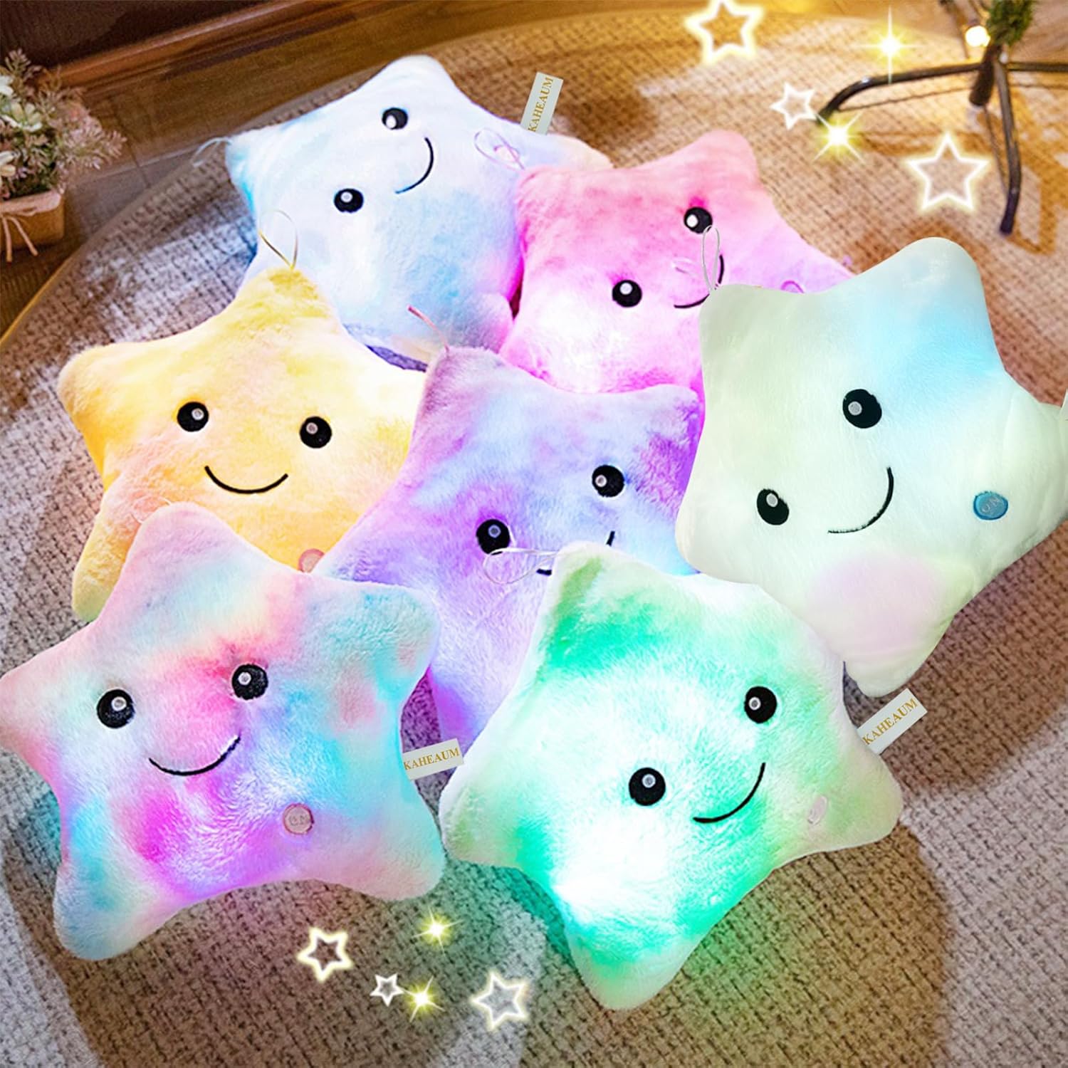 LED Star Pillow for Kids Night Light Plush Decor