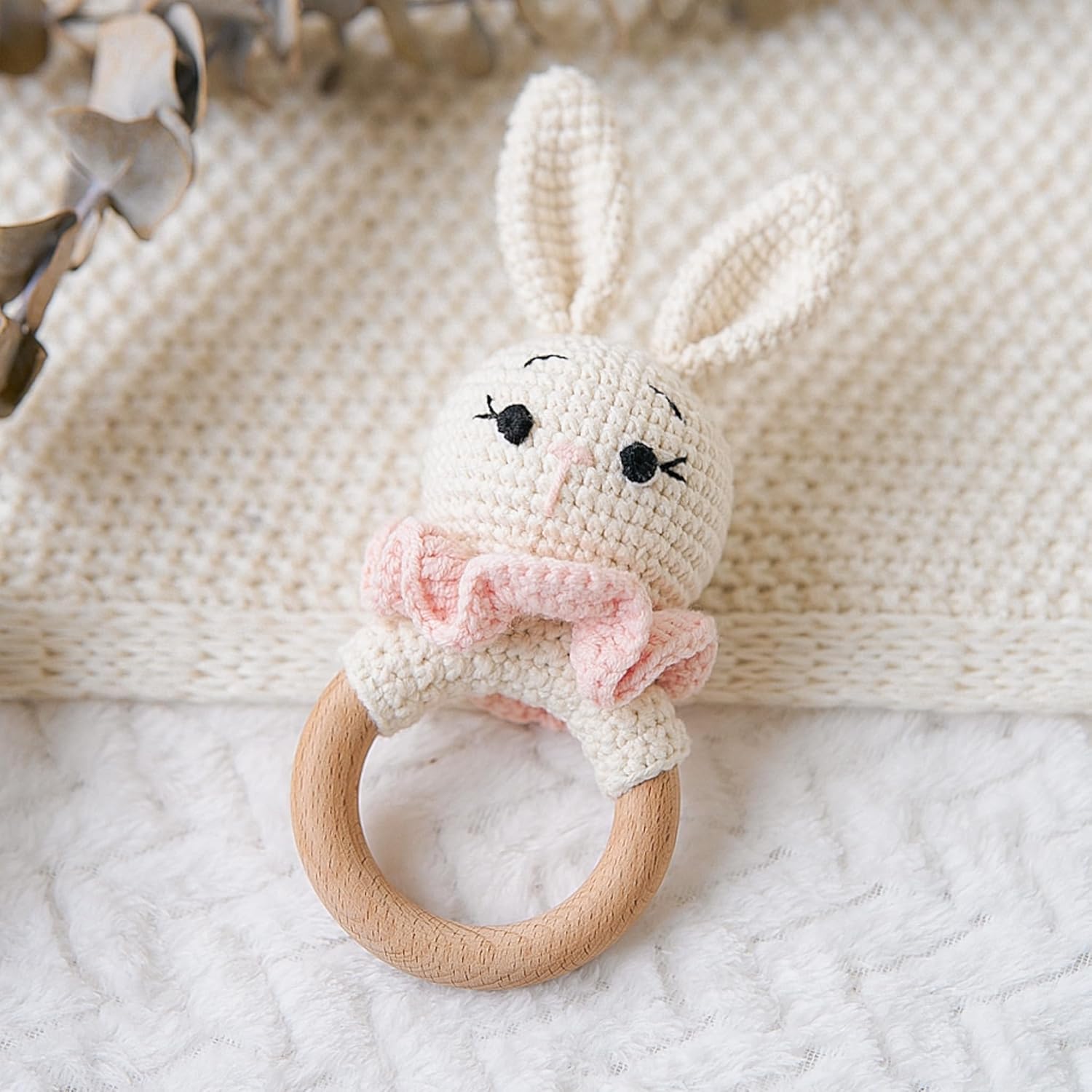 Deluxe Handcrafted Wooden Bunny Rattle Toy
