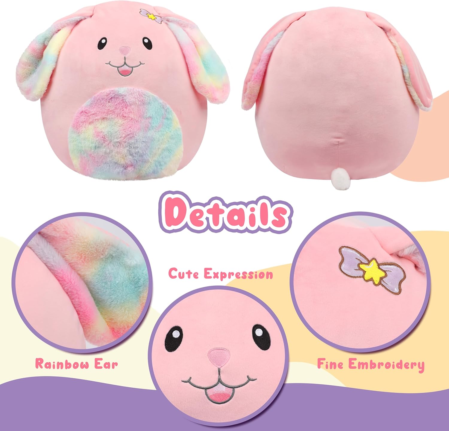20-Inch Bunny Plush Pillow with Rainbow Belly