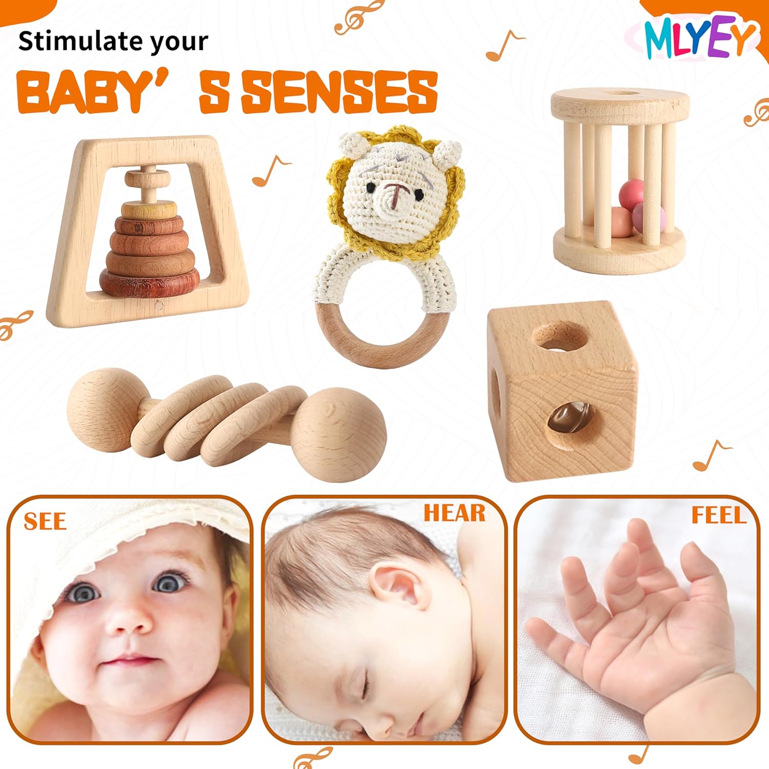 MLYEY 7PCS Wooden Montessori Toy Set for Babies 12-36 Months