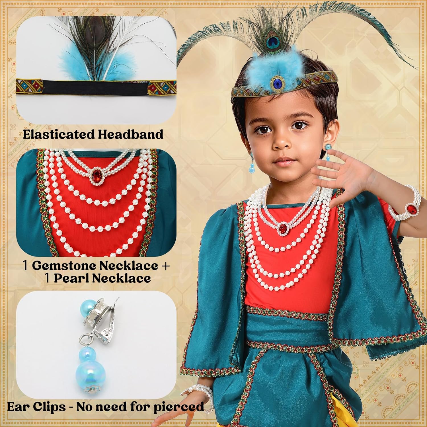 Ezuwail Krishna Costume for Baby Boy with Dhoti and Kurta Set