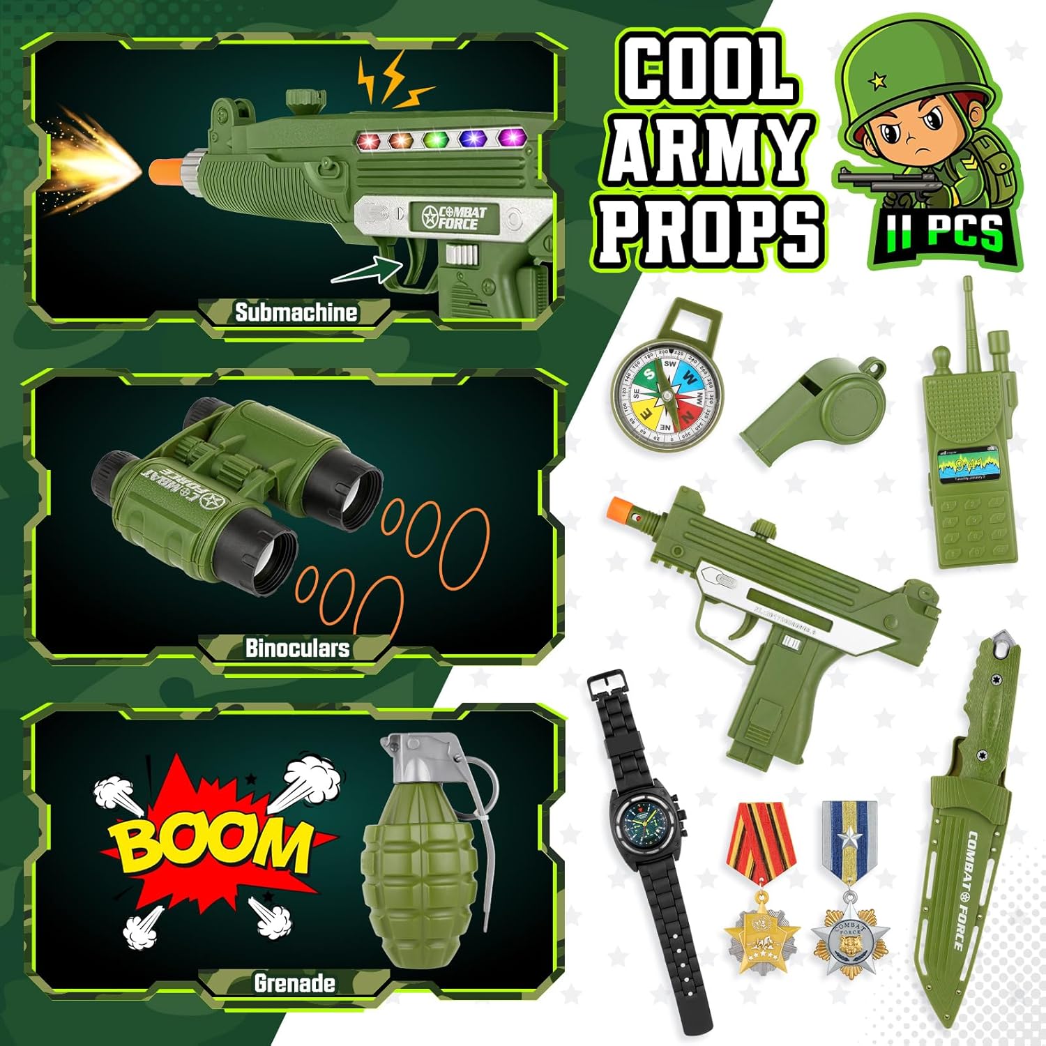 GIFTINBOX Kids Army Costume Set Halloween 3-12