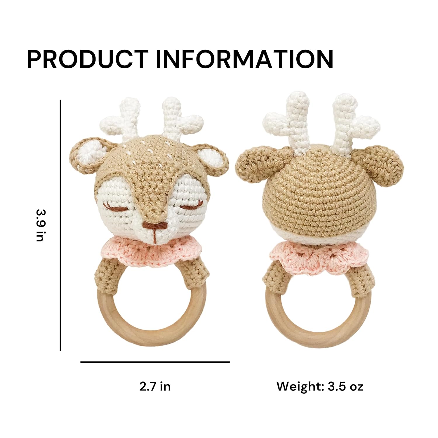 Bunny - Beige Reindeer Rattle Handmade Woolen Toy