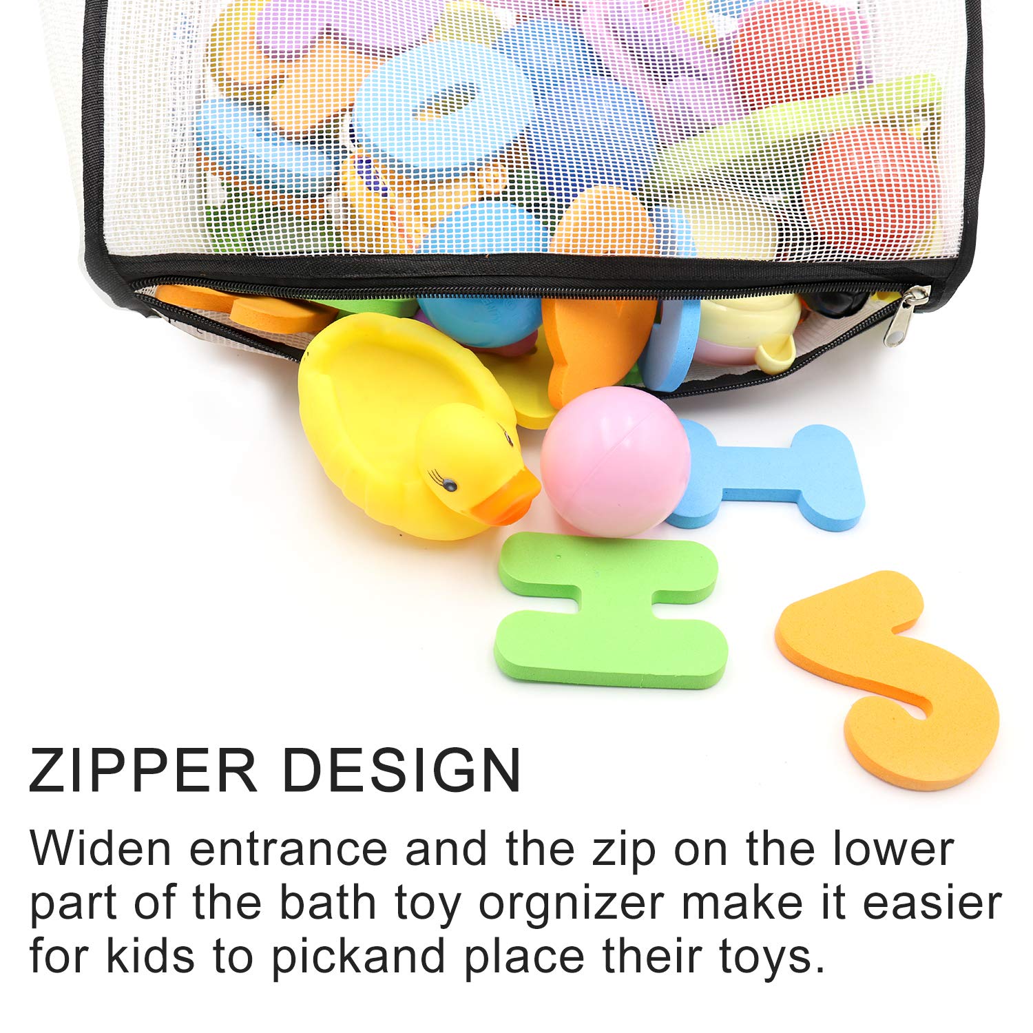 Muchfun Bath Toy Organizer With Hooks and Zipper