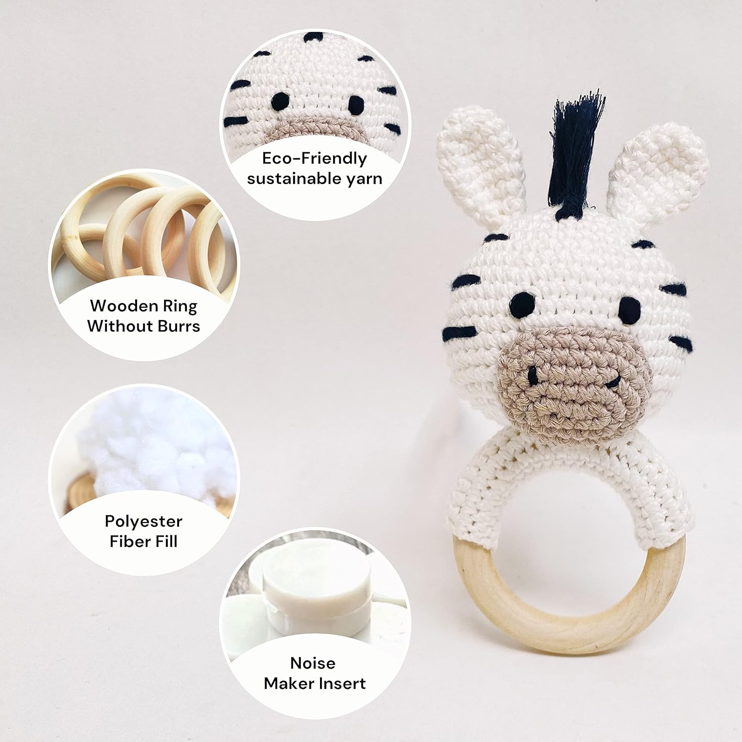 Bunny Zebra Toy Safe Soft Handmade Rattle for Toddlers