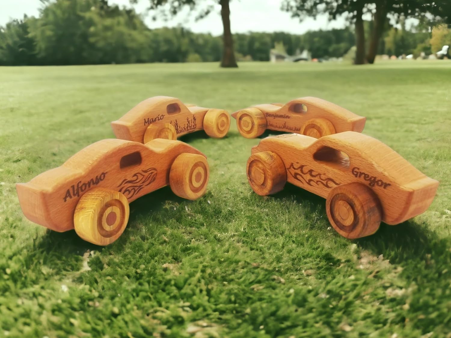 Personalized 4 Pcs Wooden Toy Cars For Toddlers 1-3