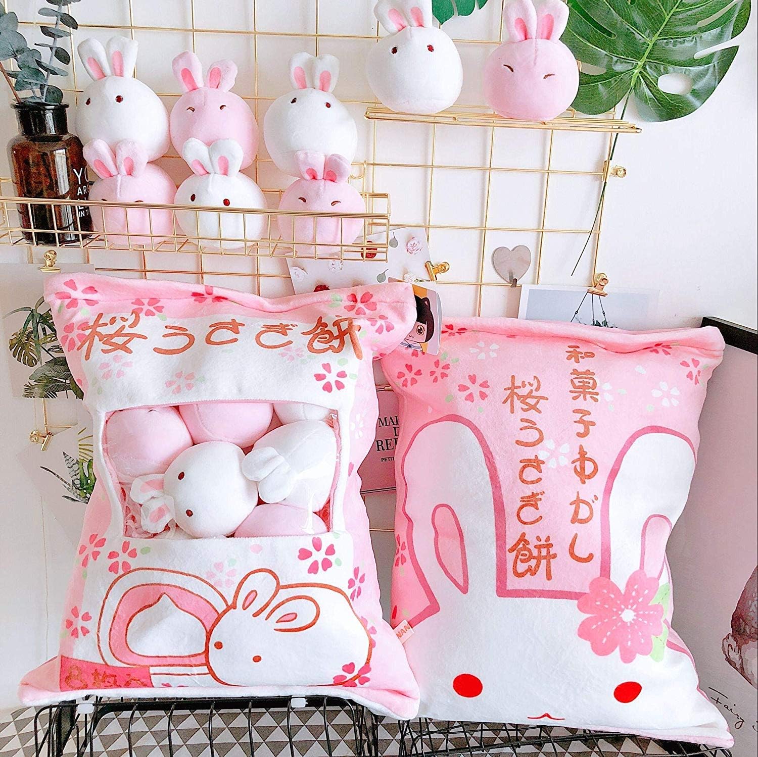 REFAHB Cute Plush Pillow Throw with 8 Stuffed Bunnies