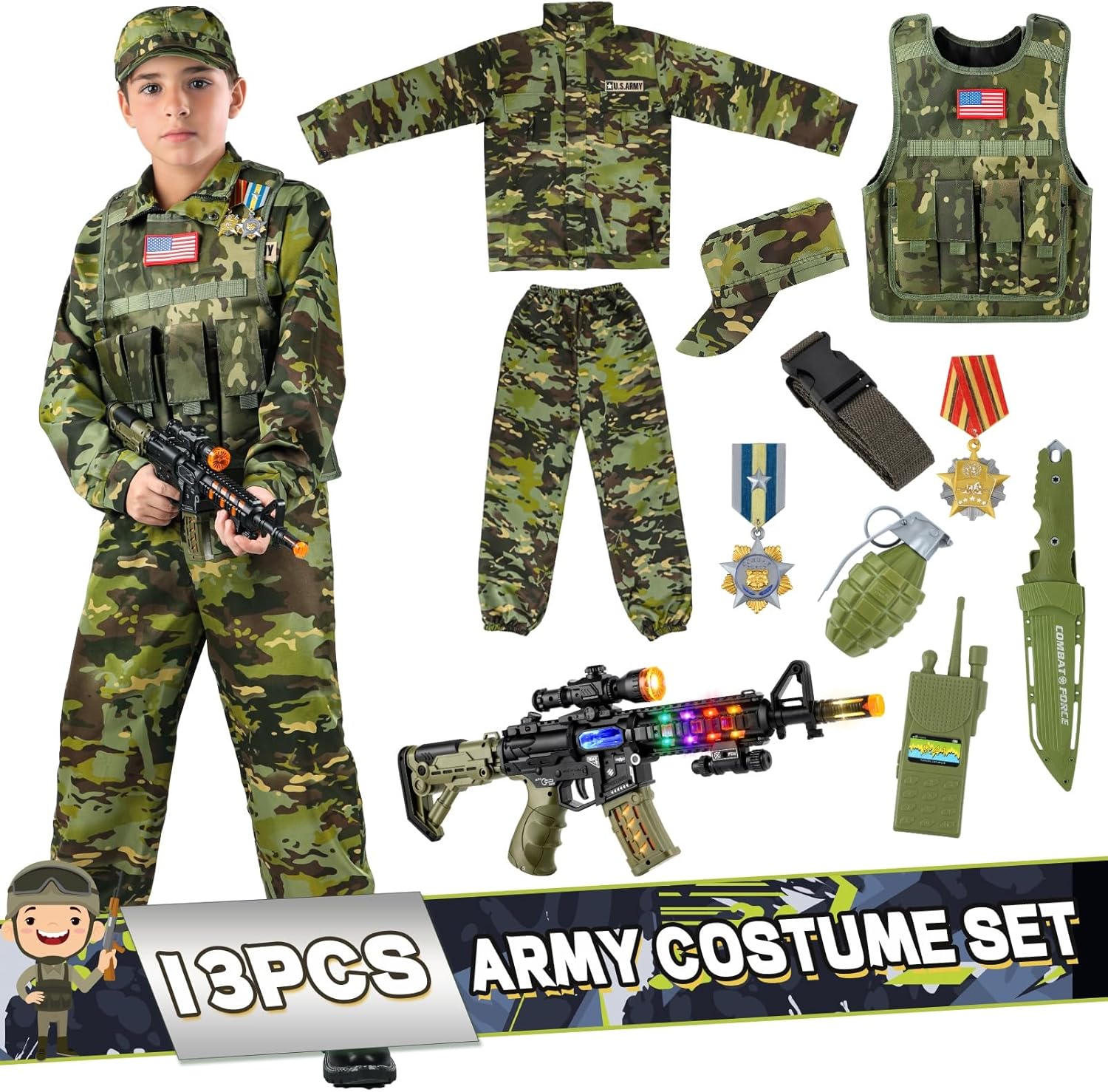 Metemot Kids Army Costume Set for Halloween