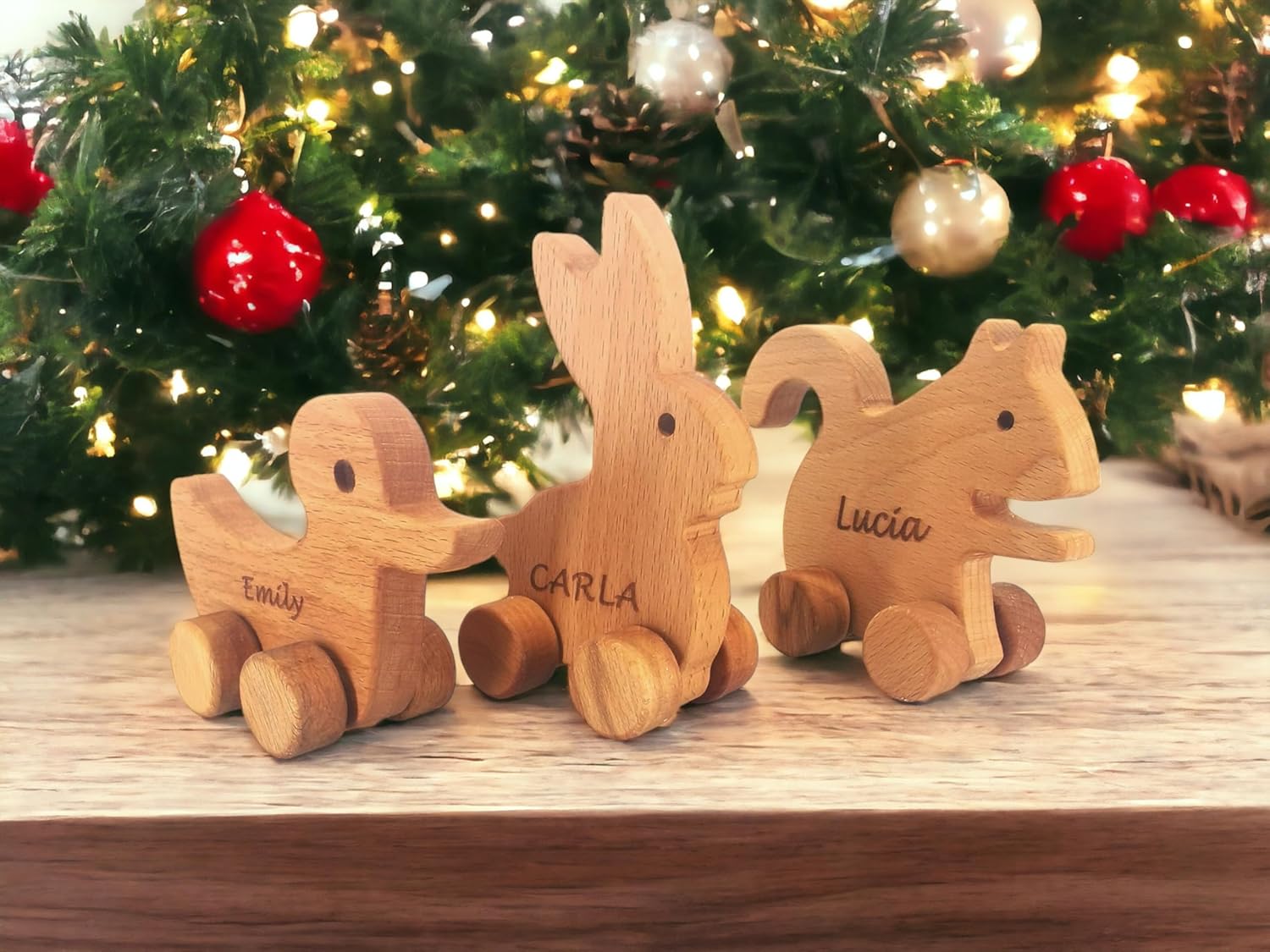 Personalized Wooden Animal Push Toy Car Set