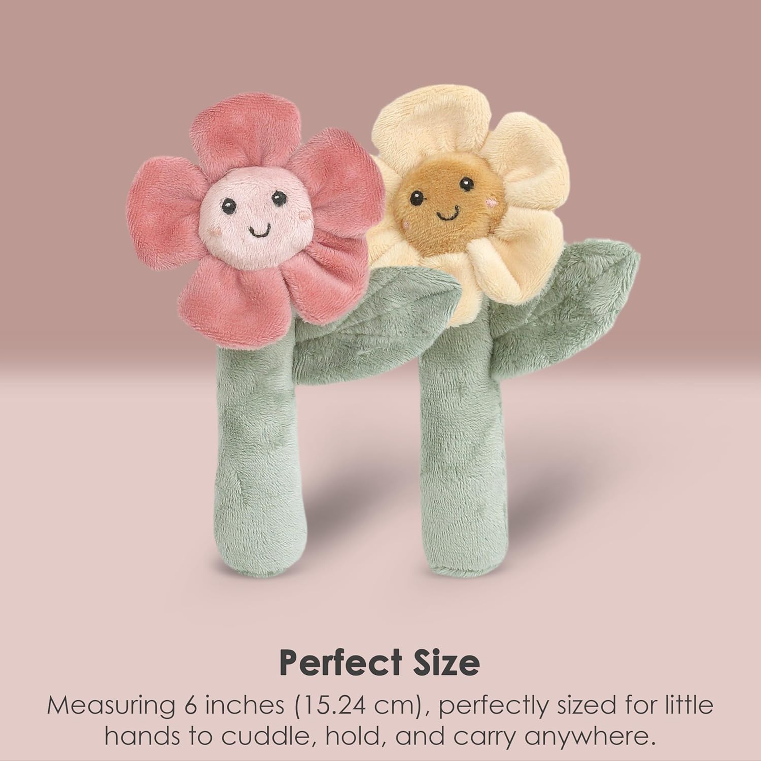MON AMI Flower Rattle Set of 2 6 Inch Soft Plush Toys
