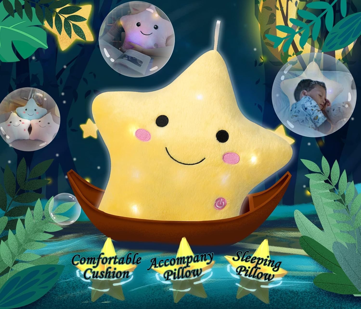 DearSun 13 Twinkle Star Plush Pillow Night Light
