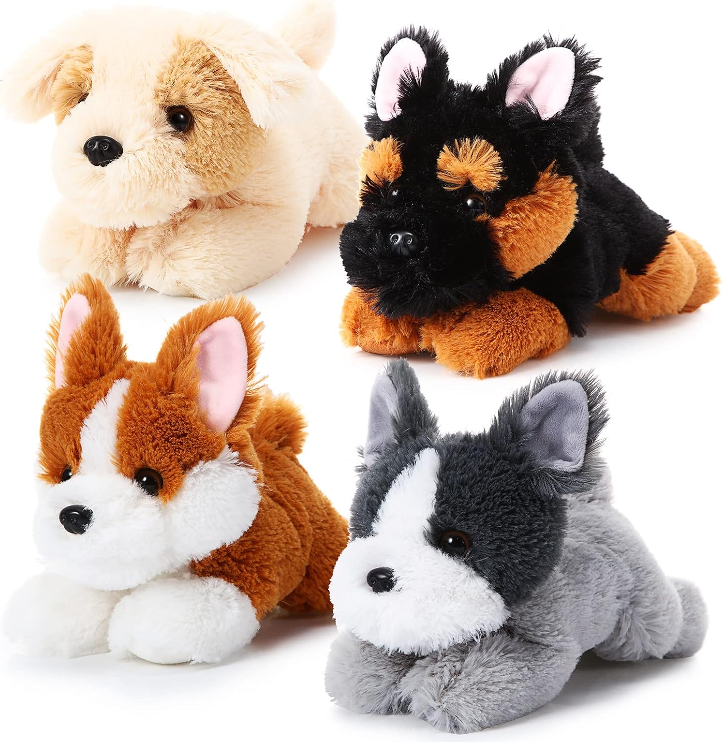 4 Pack 8 Inch Dog Plush Stuffed Animal Pillow Set