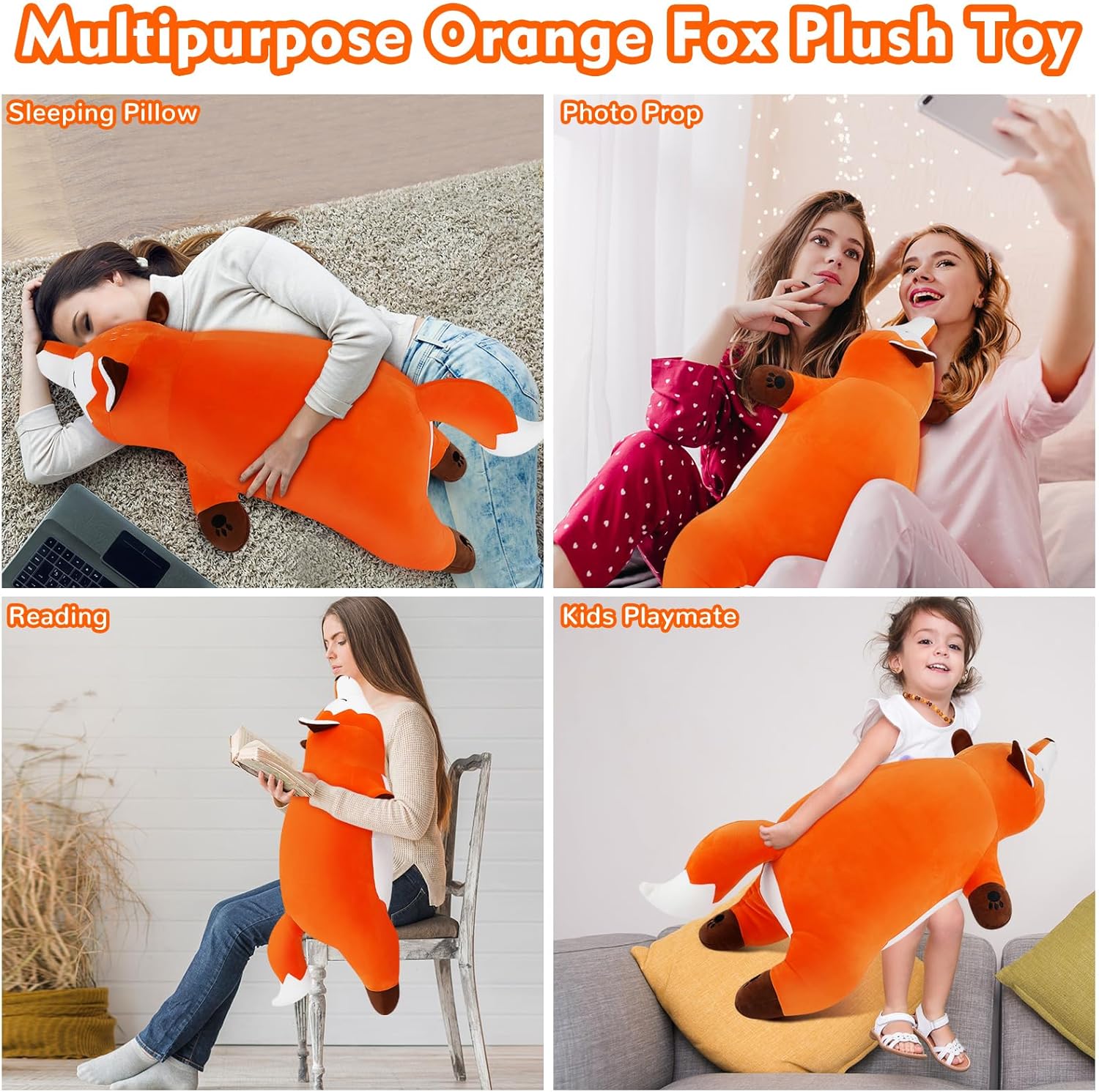 Cute Giant Orange Foxy Plush Pillow