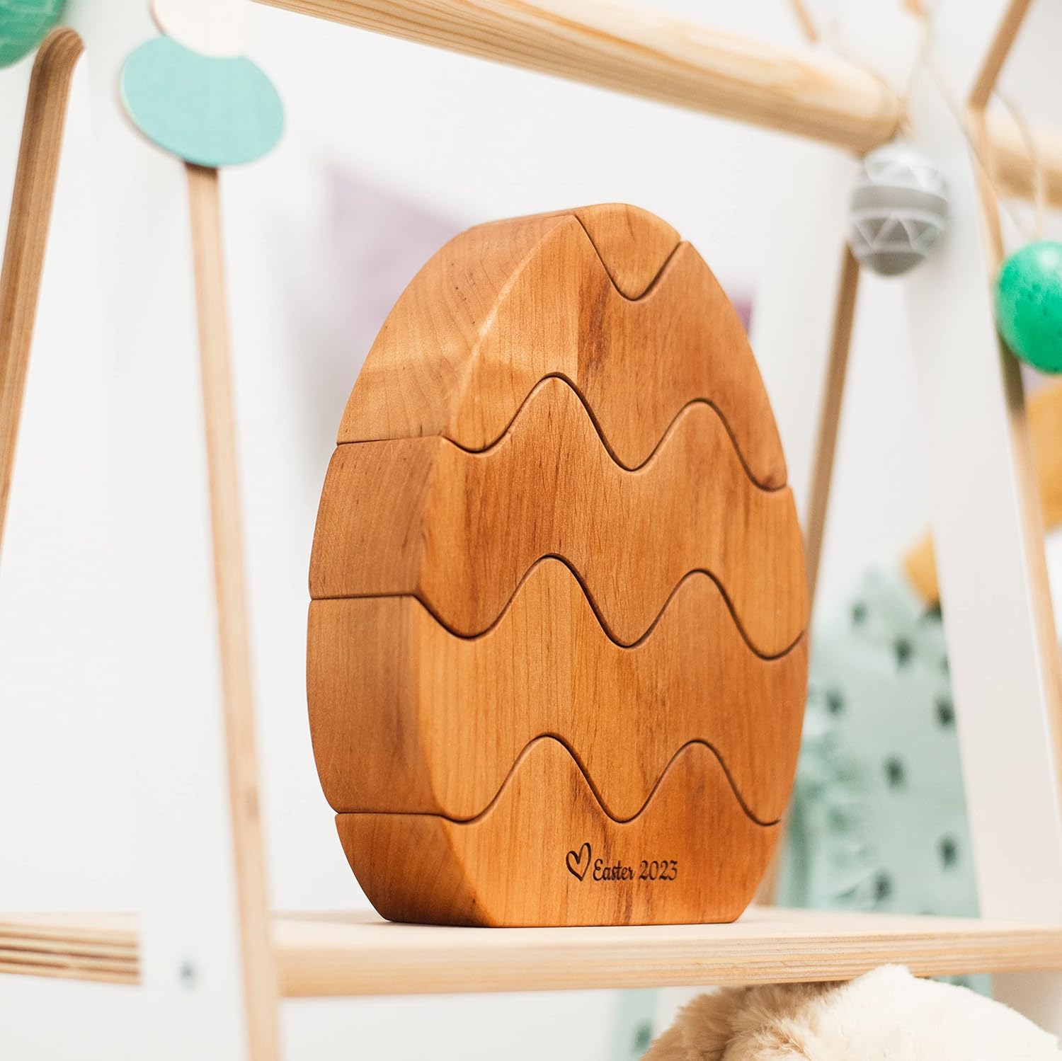 Personalized Wooden Bunny Stacker Egg Toy for Toddler