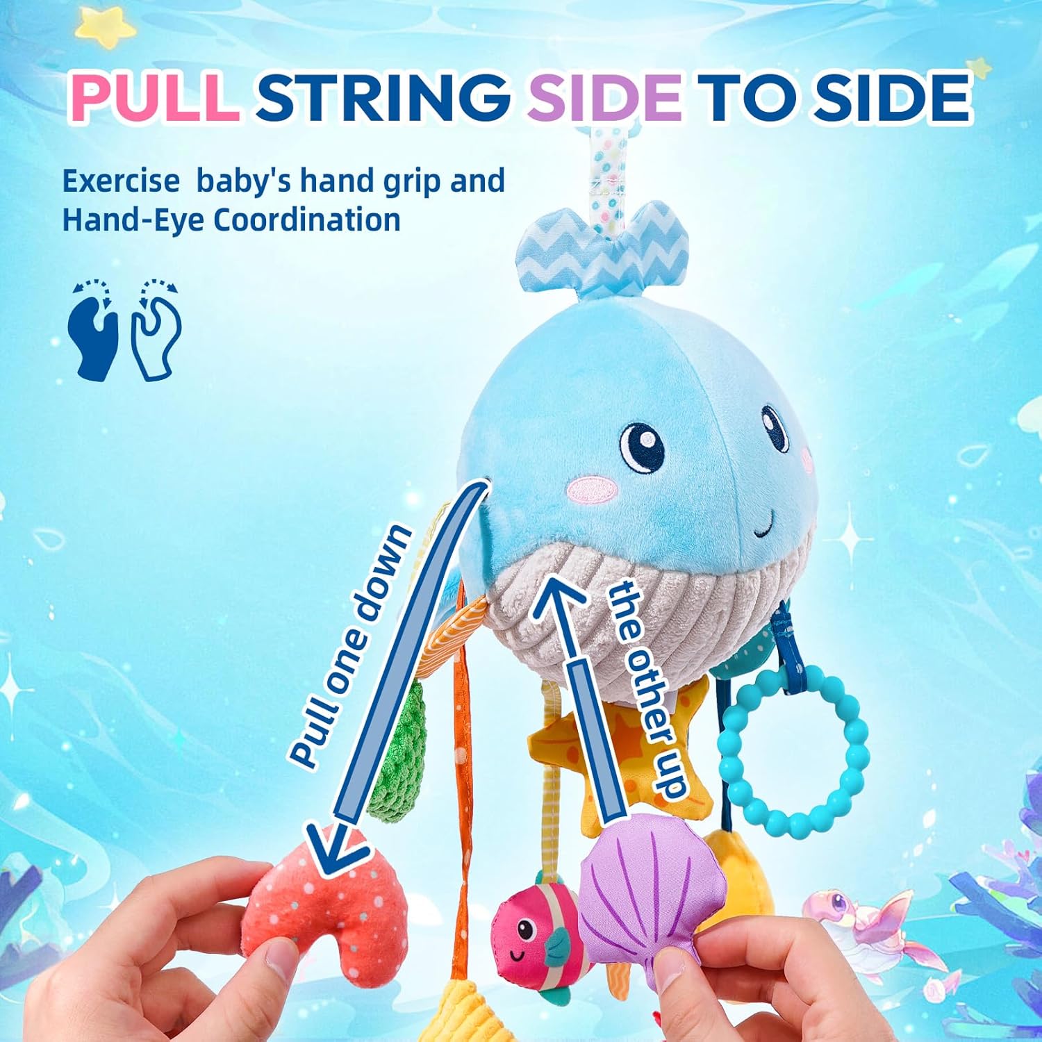 Jollybaby Whale Pull String Toy for Baby 0-18 Months