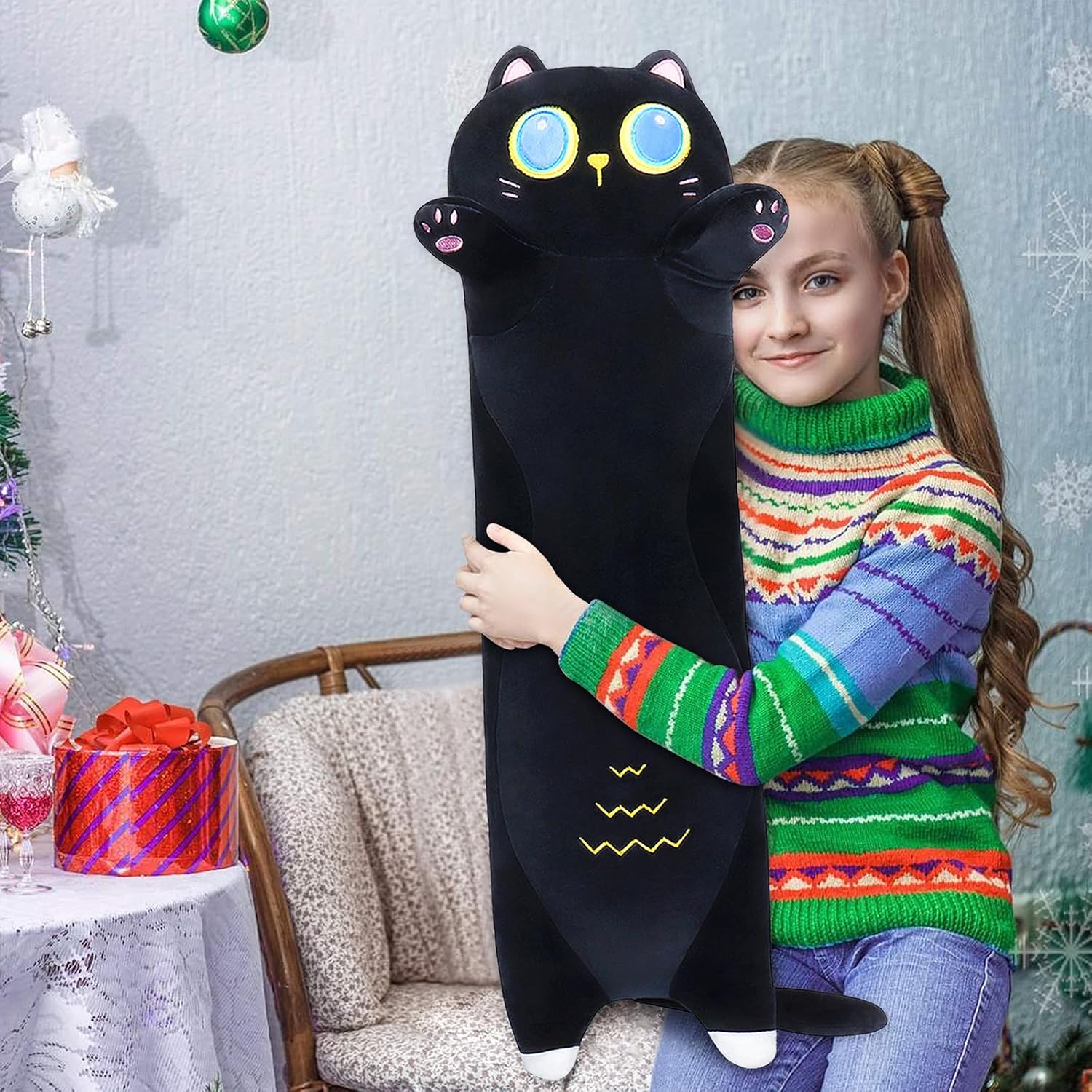 Sprinqdawin Long Black Cat Plush Pillow 355 Cuddly Weighted Stuffed Animal