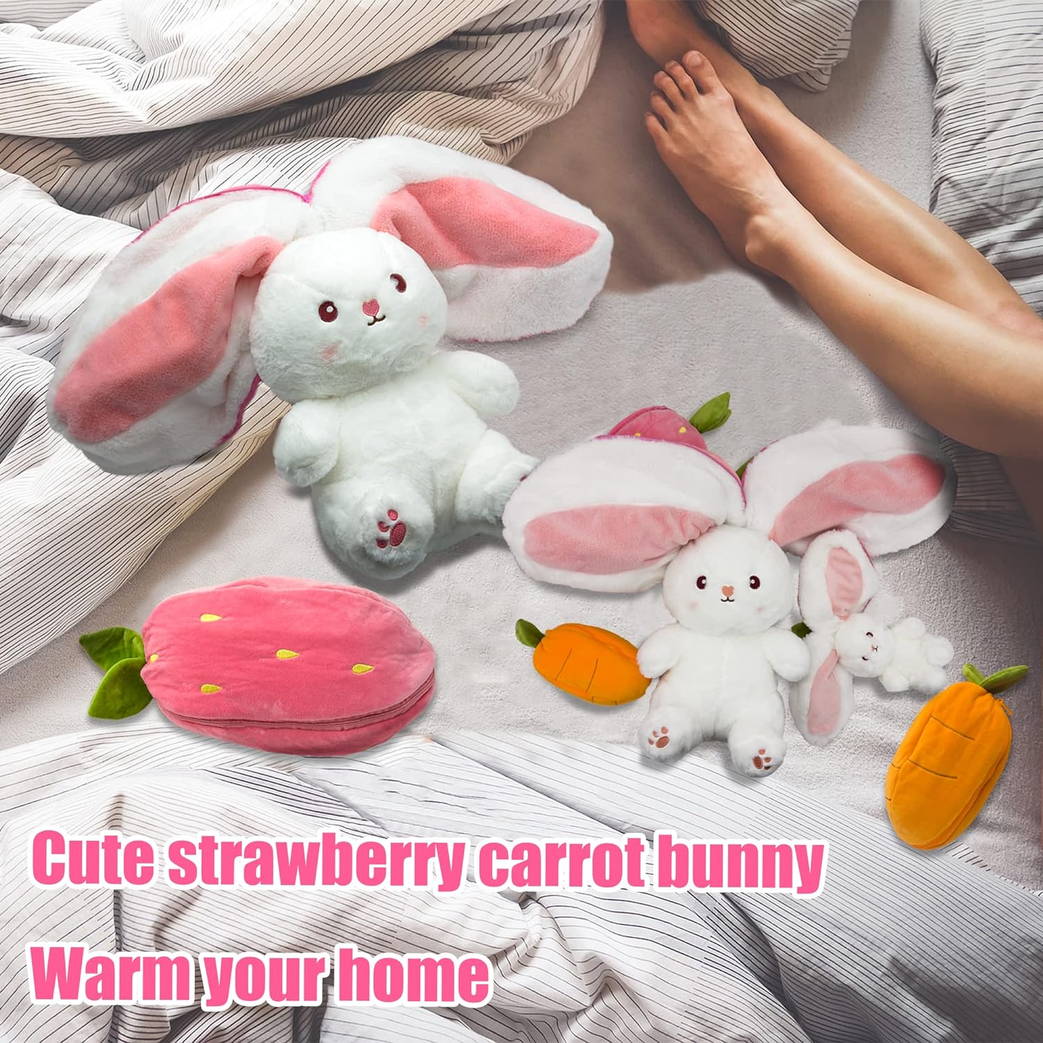 YOUBLEK Reversible Cuddle Bunny Plush Pillow with Zipper