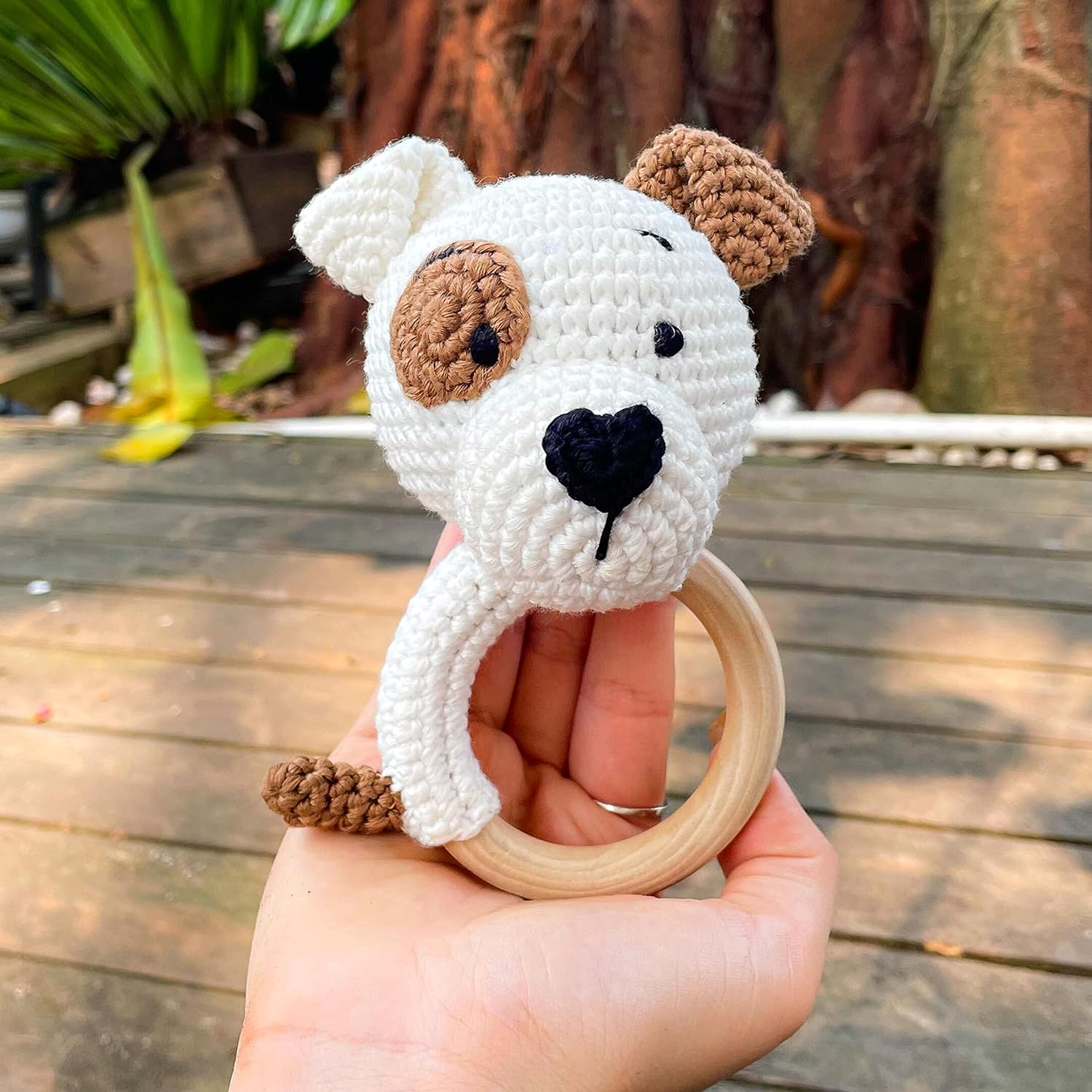 Bunny Rattles Toy for Babies Handmade Woolen Rattle with Safe Wood