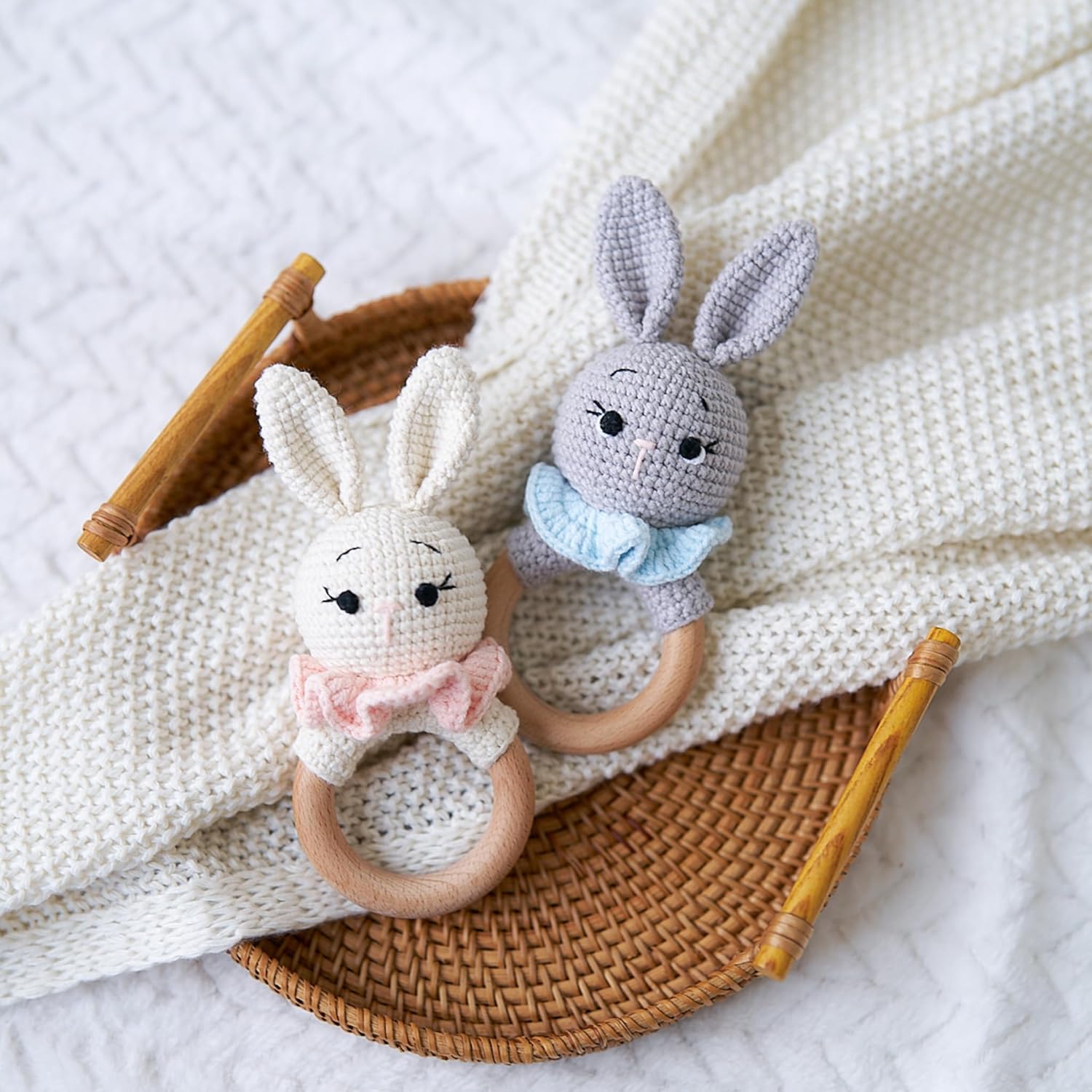 Deluxe Handcrafted Wooden Bunny Rattle Toy
