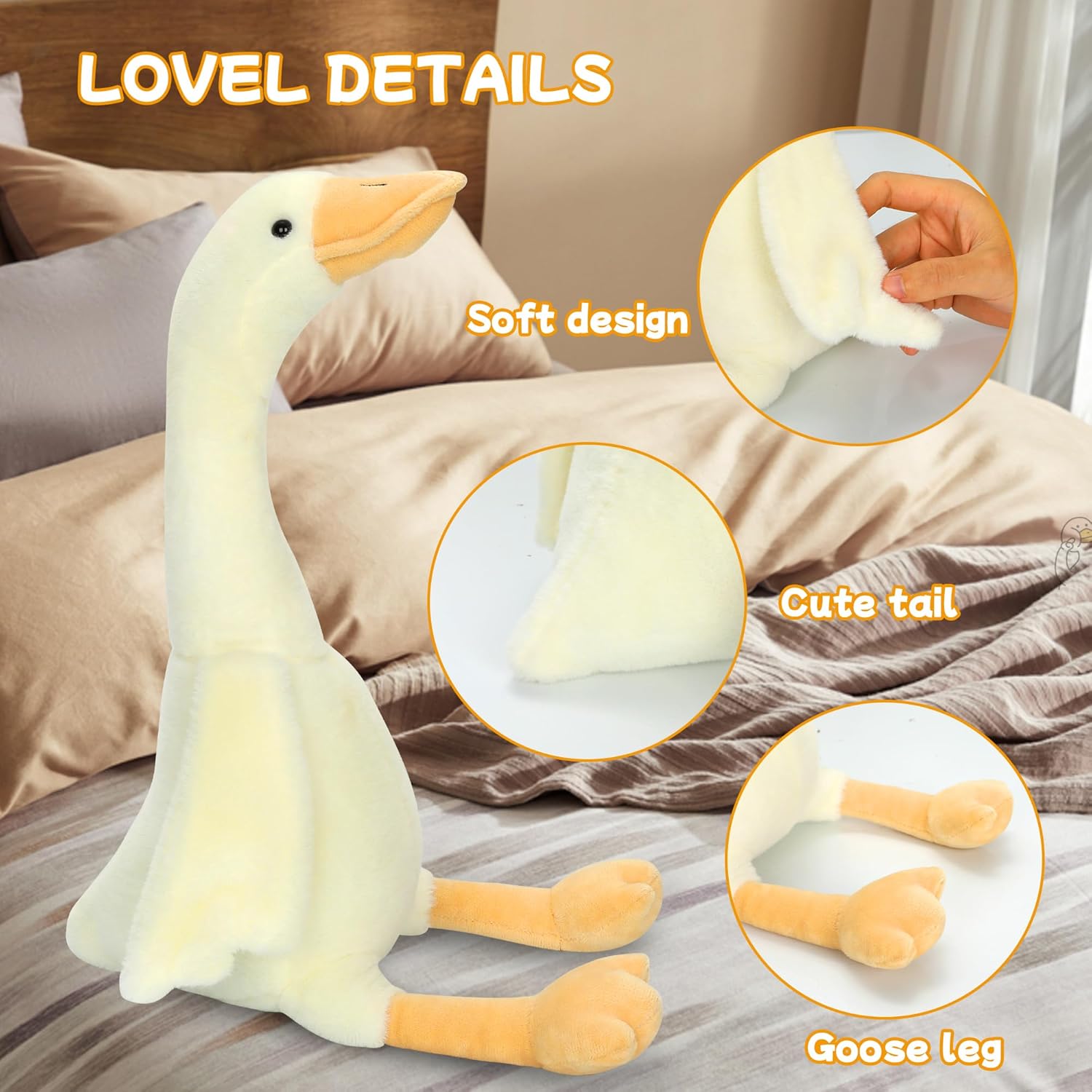 Soft White Goose Plush Toy Pillow for Kids