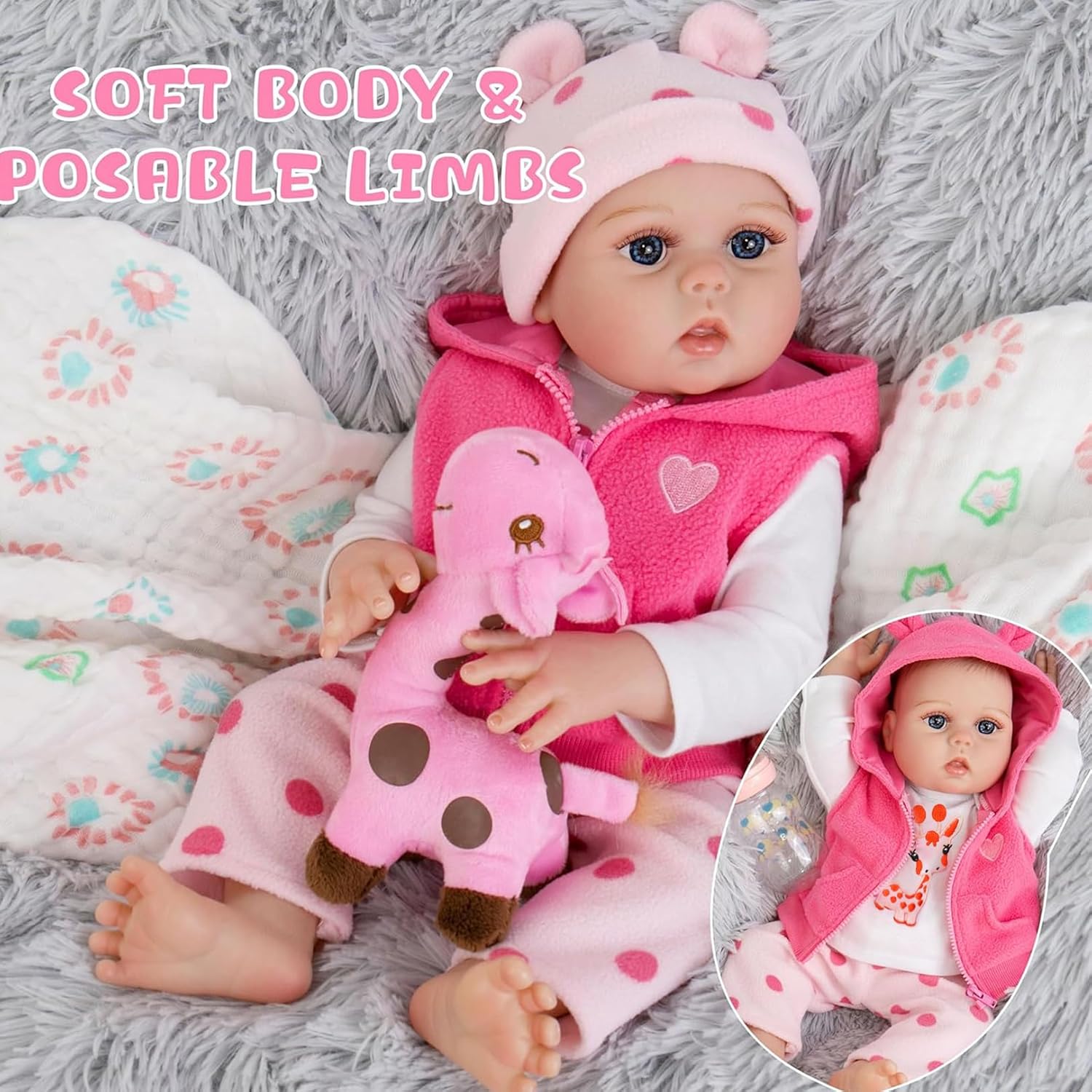 HEHUZY 22 Inch Realistic Reborn Baby Doll Girl