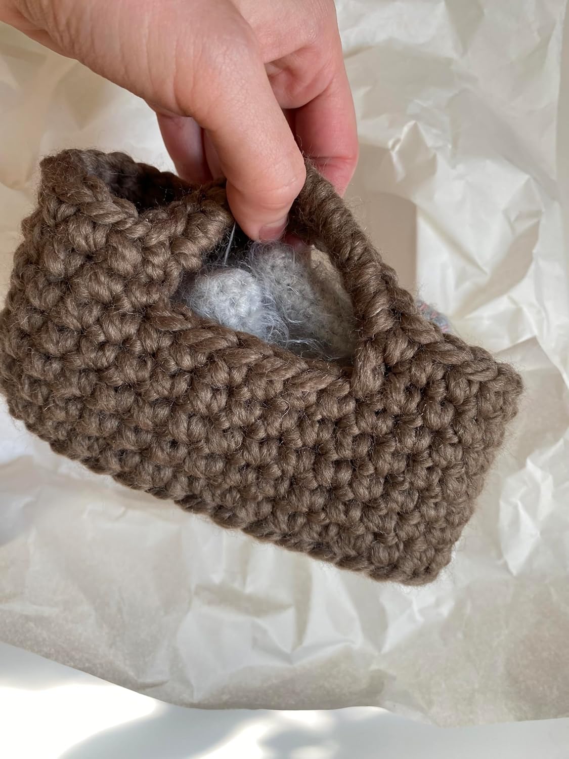 Fluffy Sleeping Kitten Grey Toy Crib Safe Crochet Kitten
